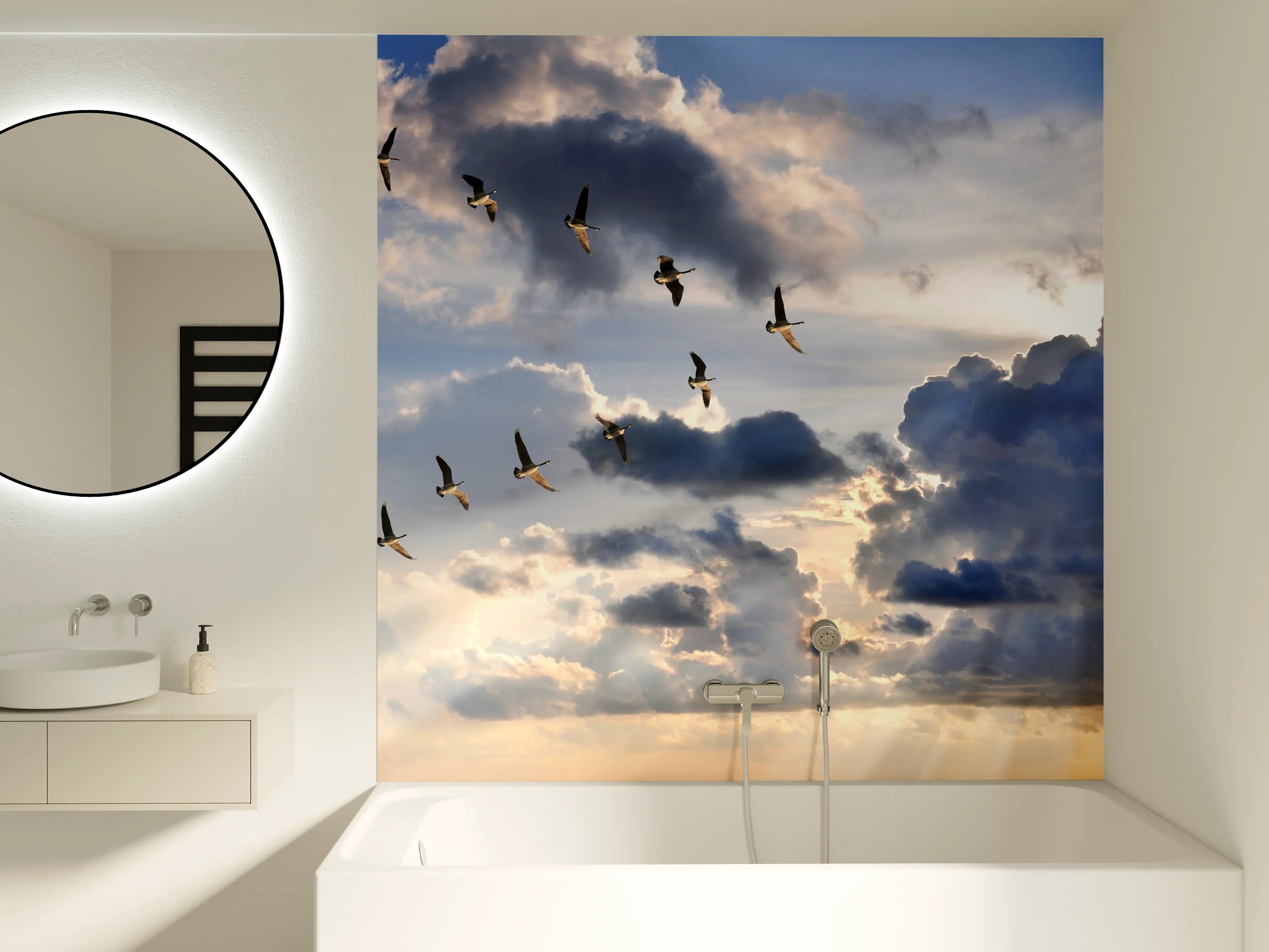 Badewannen-Rückwand - Gänse in V-Formation fliegend