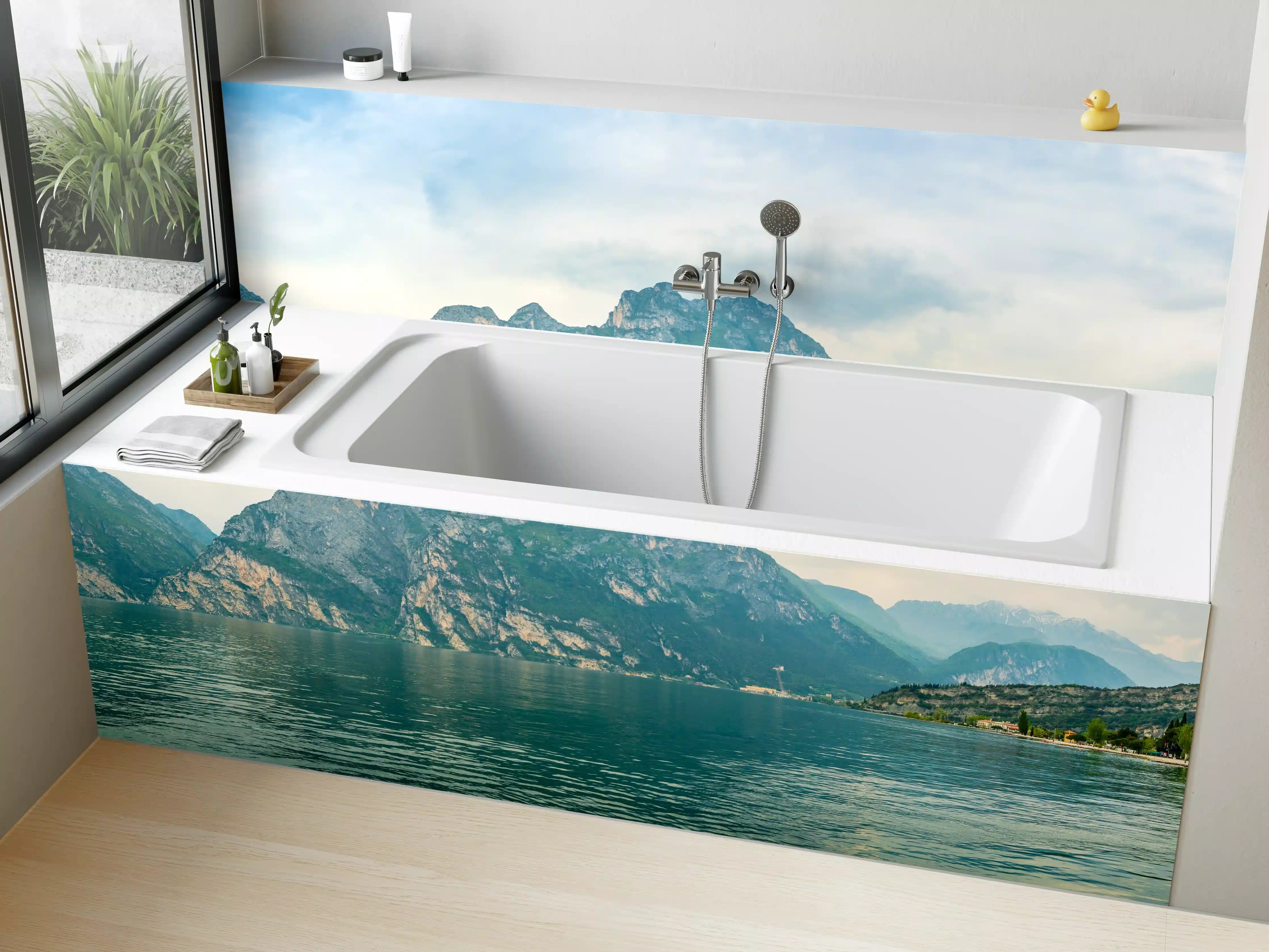 Badewannen-Rückwand - Gardasee im Farbenspiel von Himmel und Natur