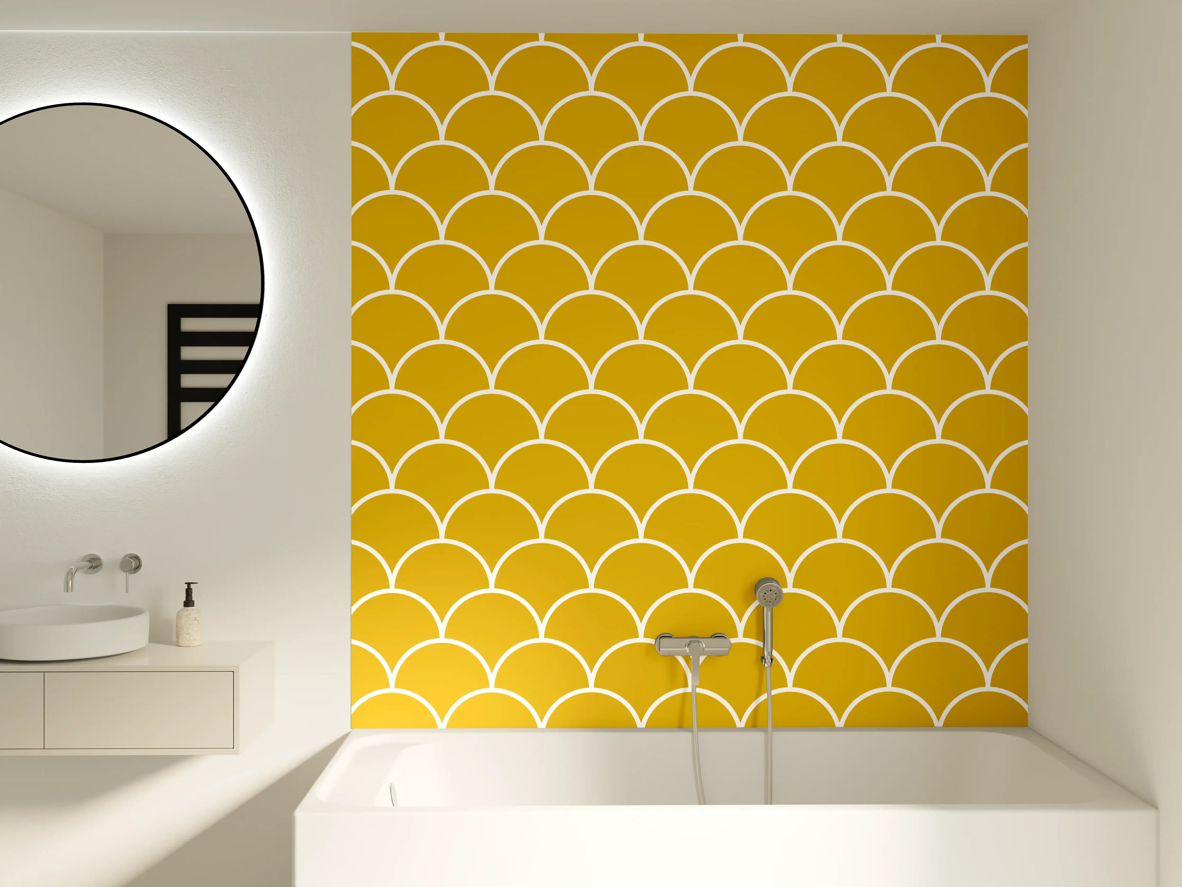 Badewannen-Rückwand - Gelb-Goldene Fischschuppen-Muster