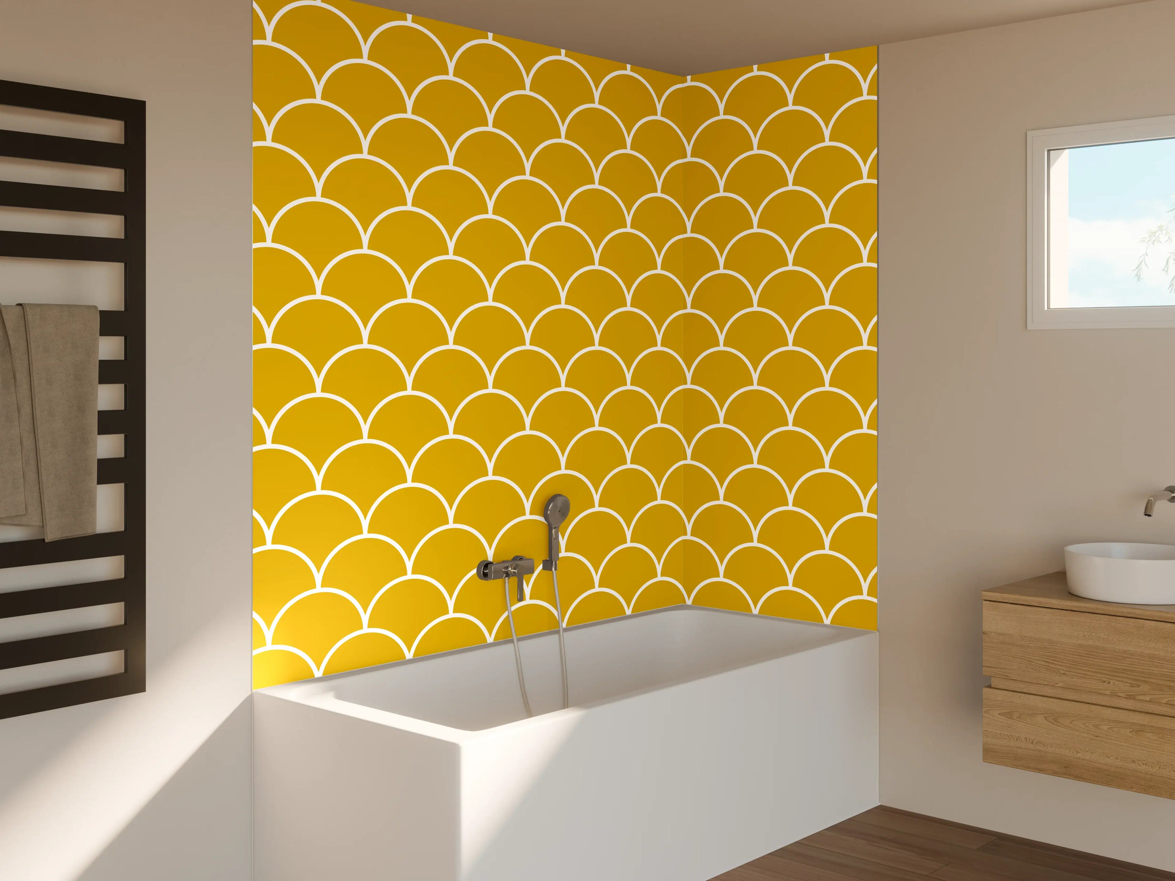 Badewannen-Rückwand - Gelb-Goldene Fischschuppen-Muster