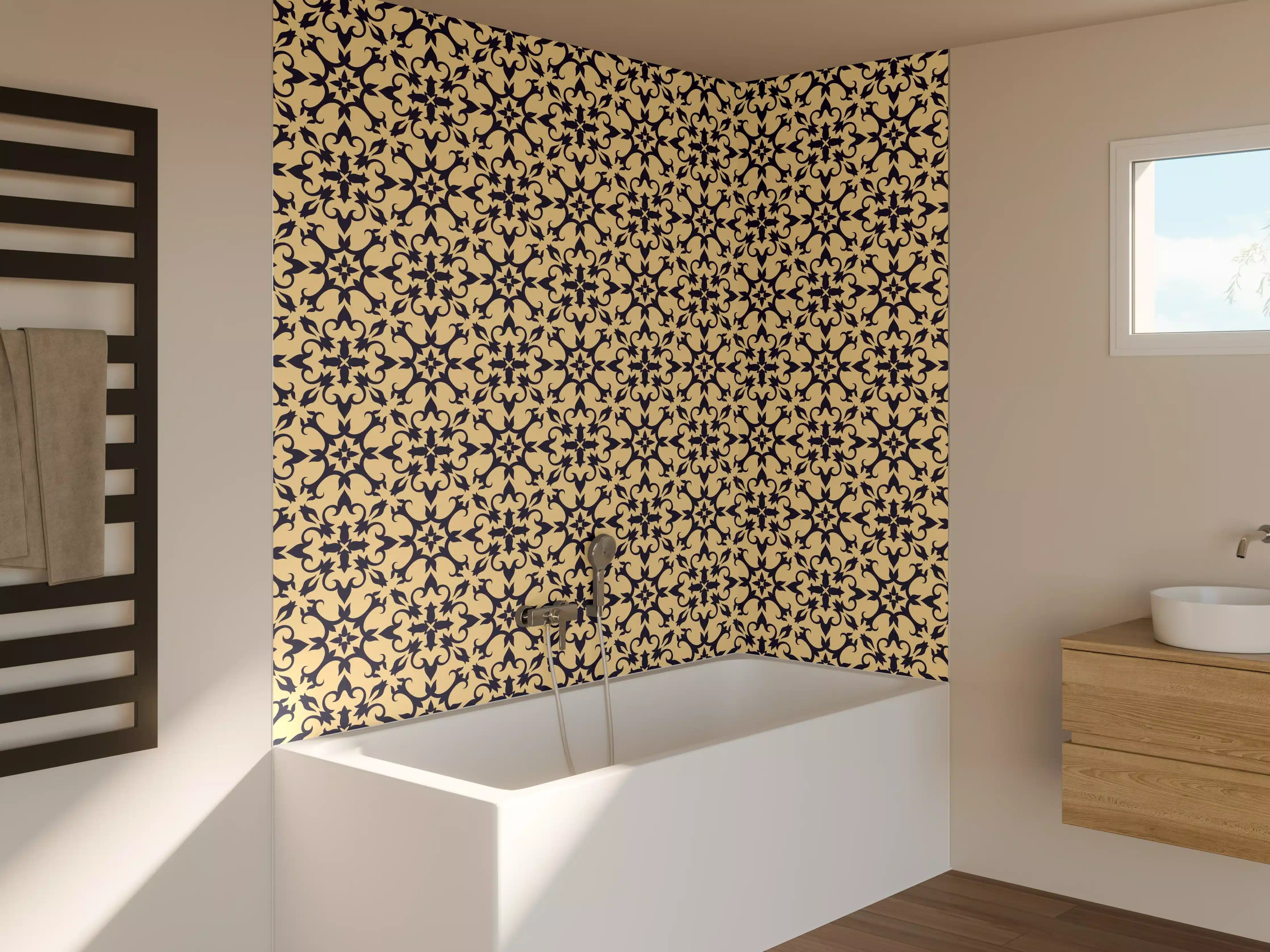 Badewannen-Rückwand - Gelb-Schwarz Grafik Design