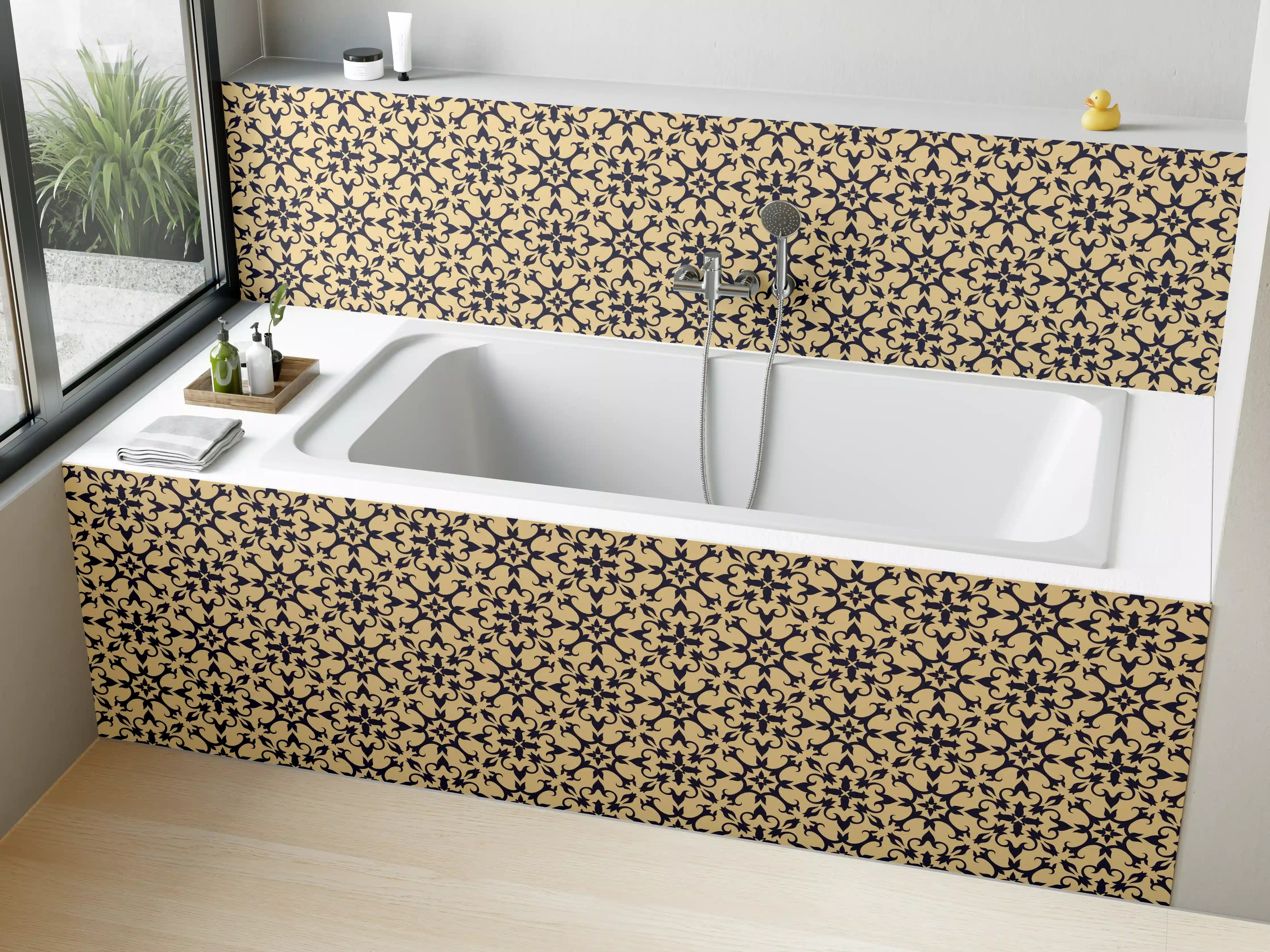 Badewannen-Rückwand - Gelb-Schwarz Grafik Design