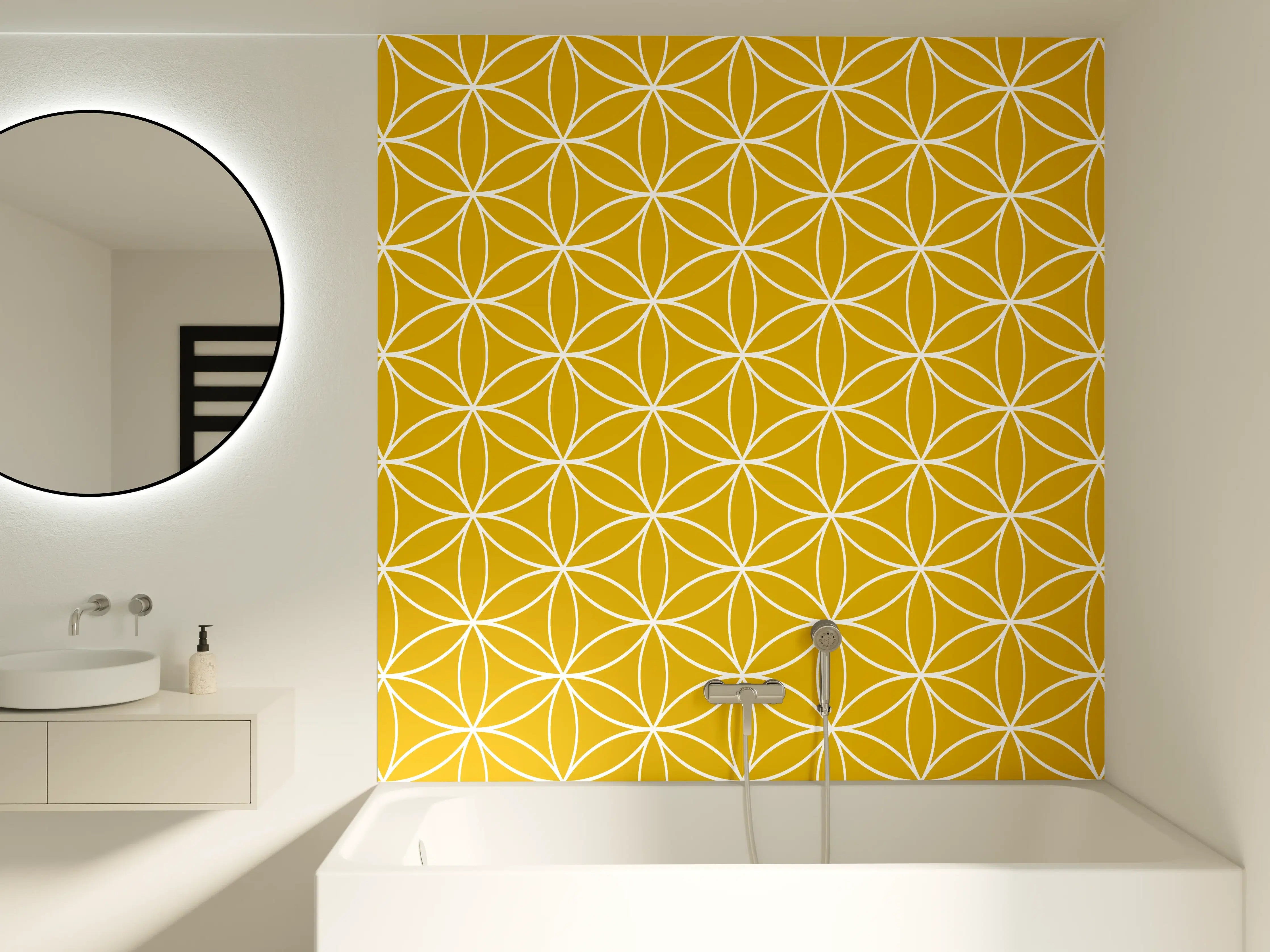 Badewannen-Rückwand - Gelbe geometrische Musterfliese