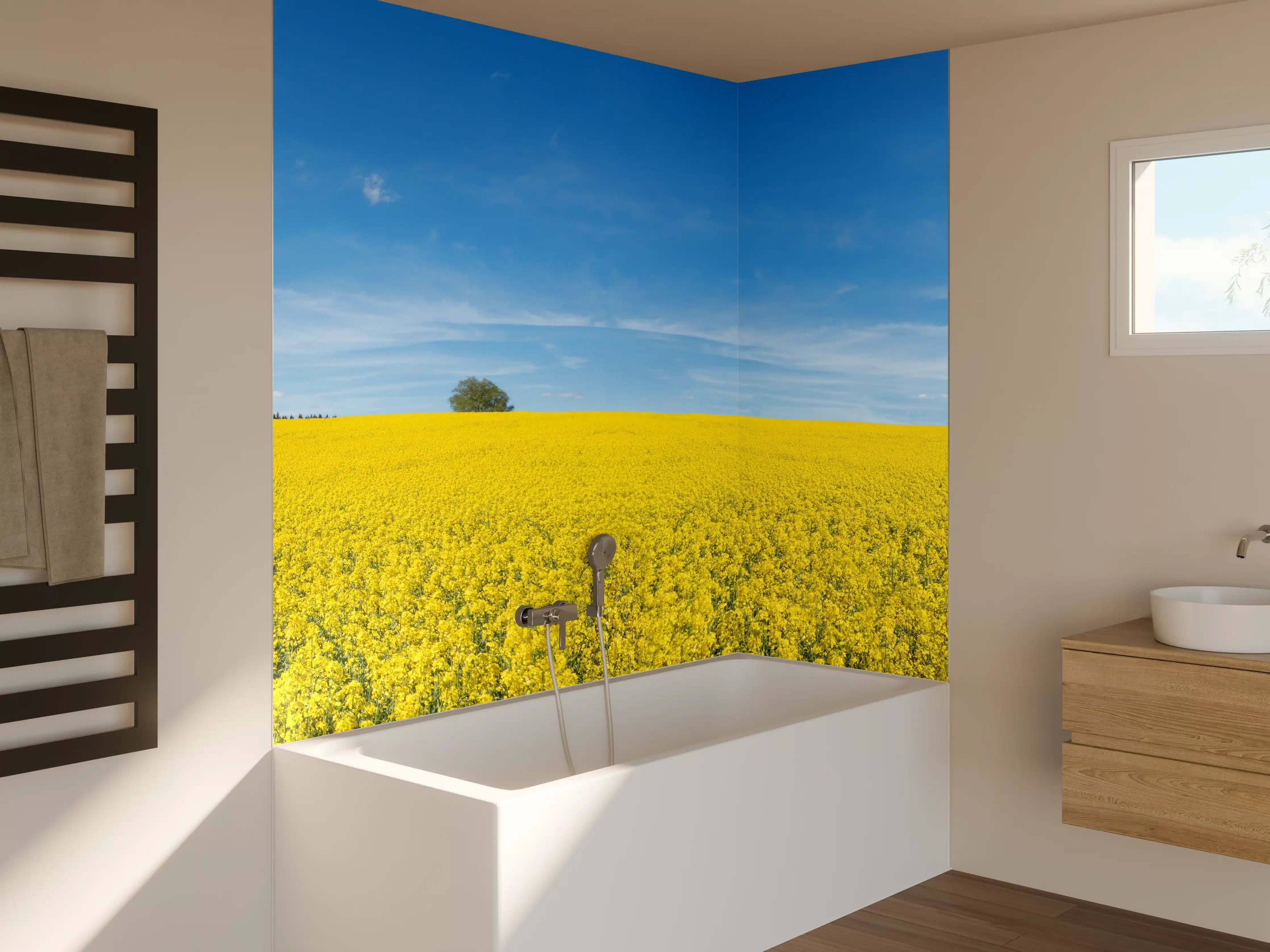 Badewannen-Rückwand - Gelbes Rapsfeld blauer Himmel
