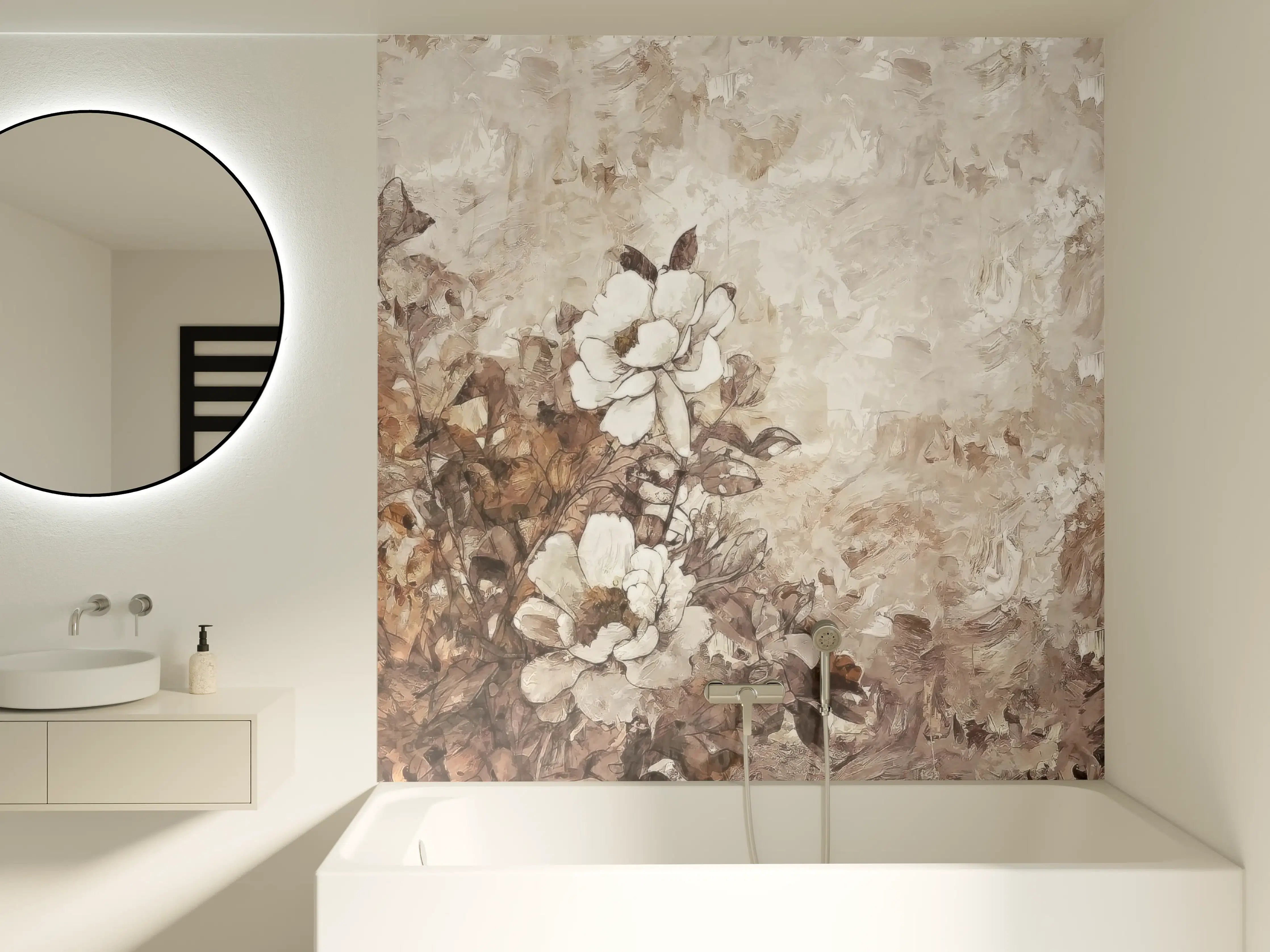 Badewannen-Rückwand - Gemälde . weiße Blüten