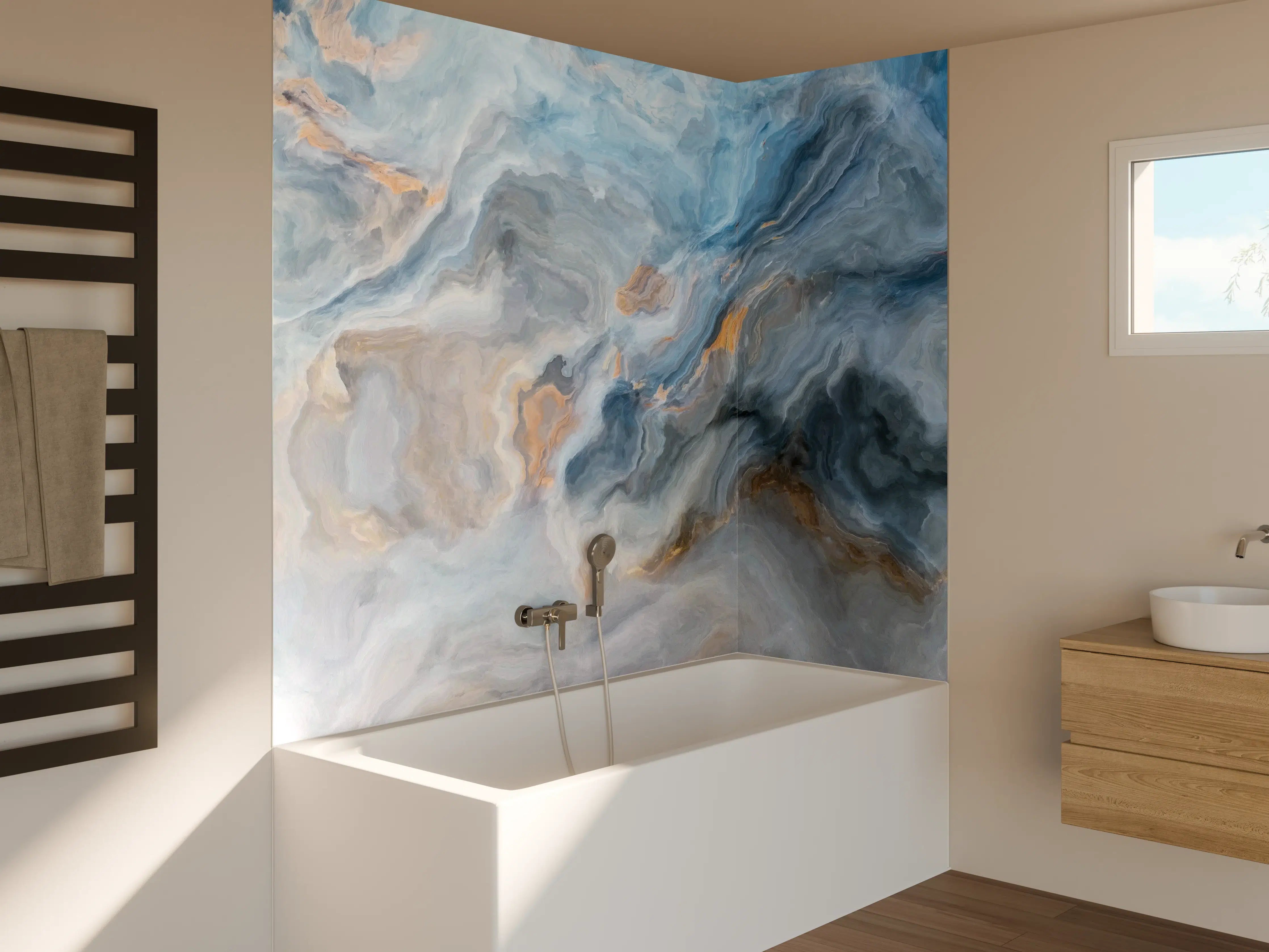 Badewannen-Rückwand - Gemalter bläulicher Marmor