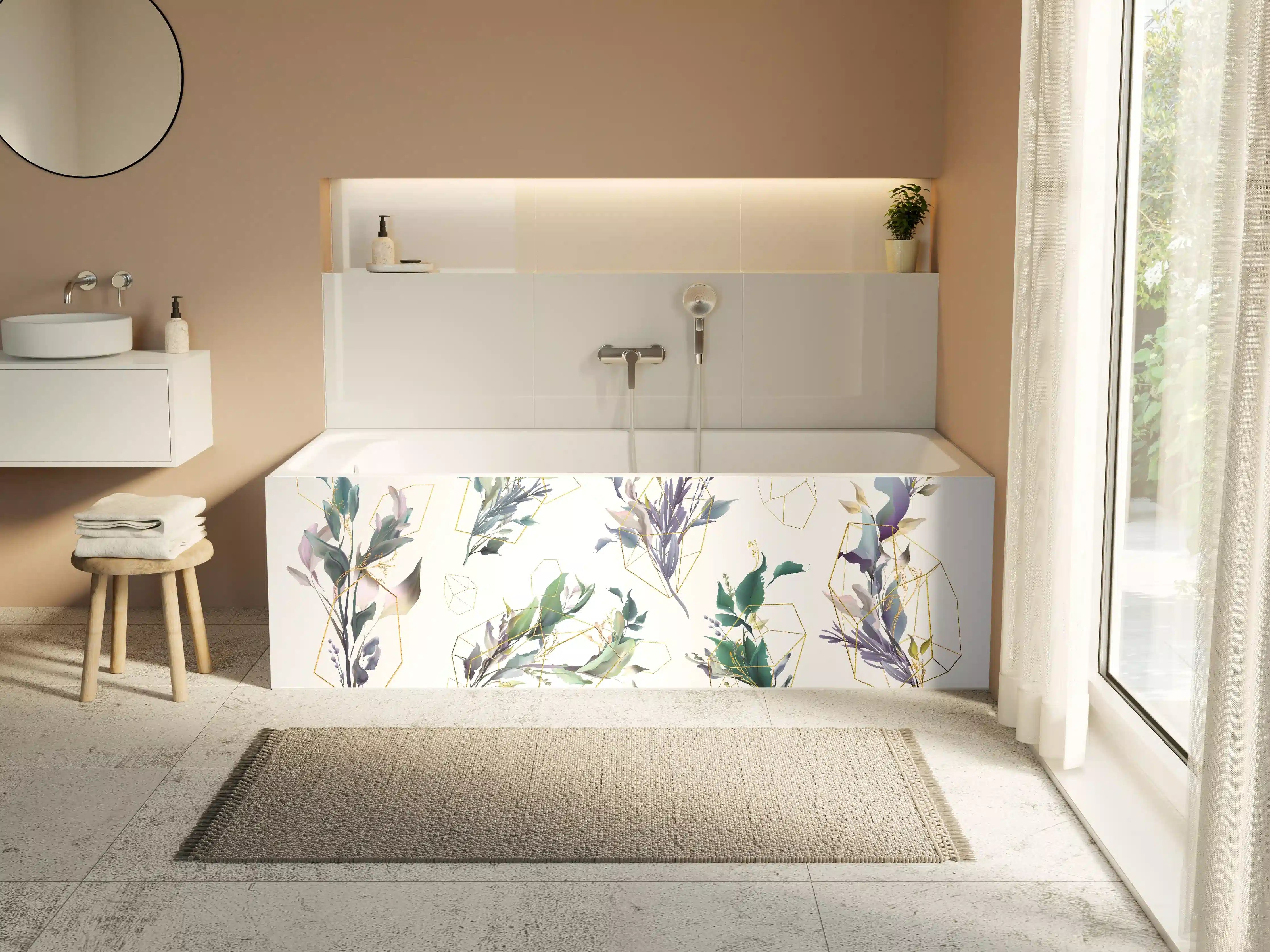 Badewannen-Rückwand - Geometrisch-Florales Kunstwerk