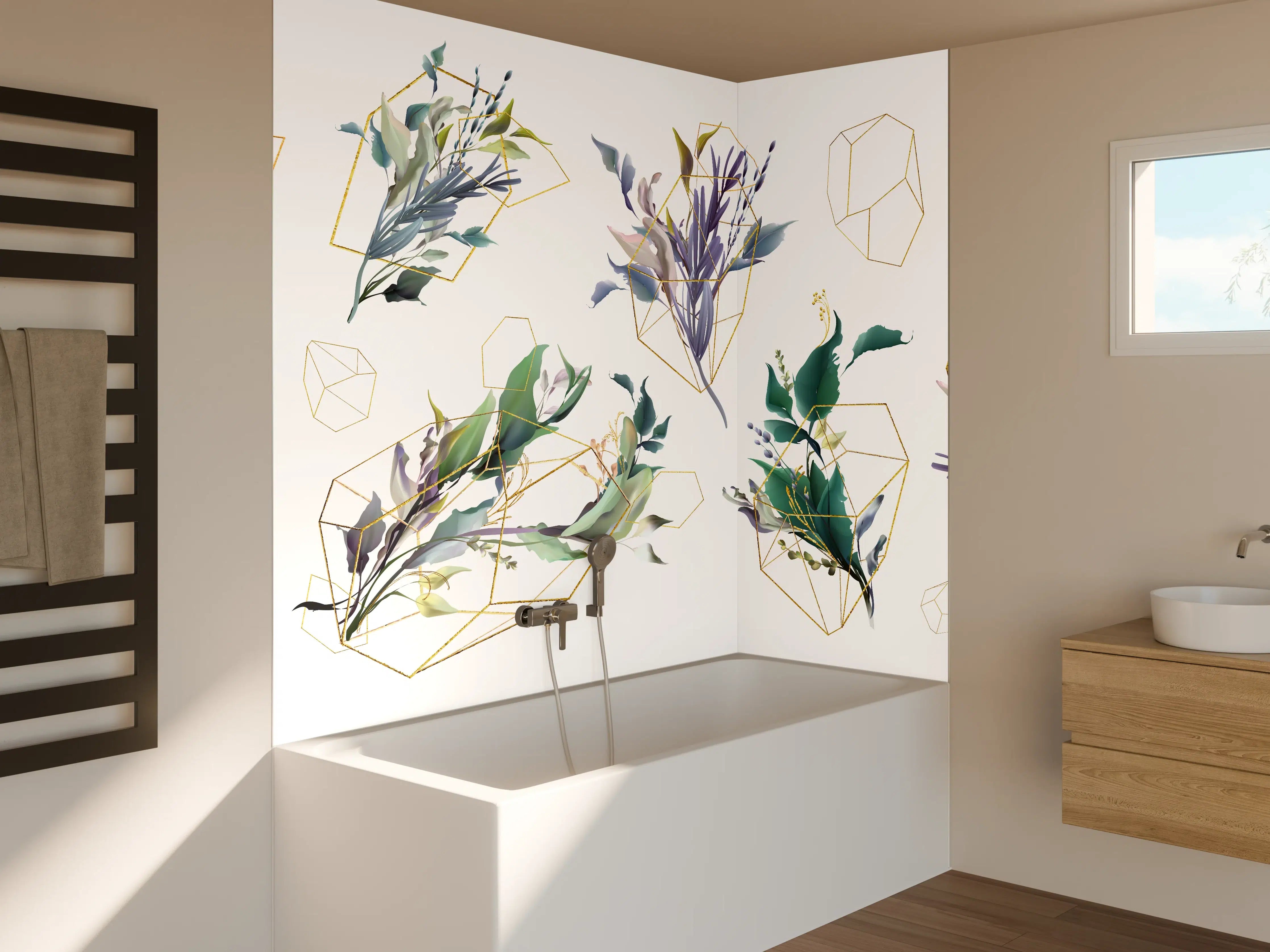 Badewannen-Rückwand - Geometrisch-Florales Kunstwerk