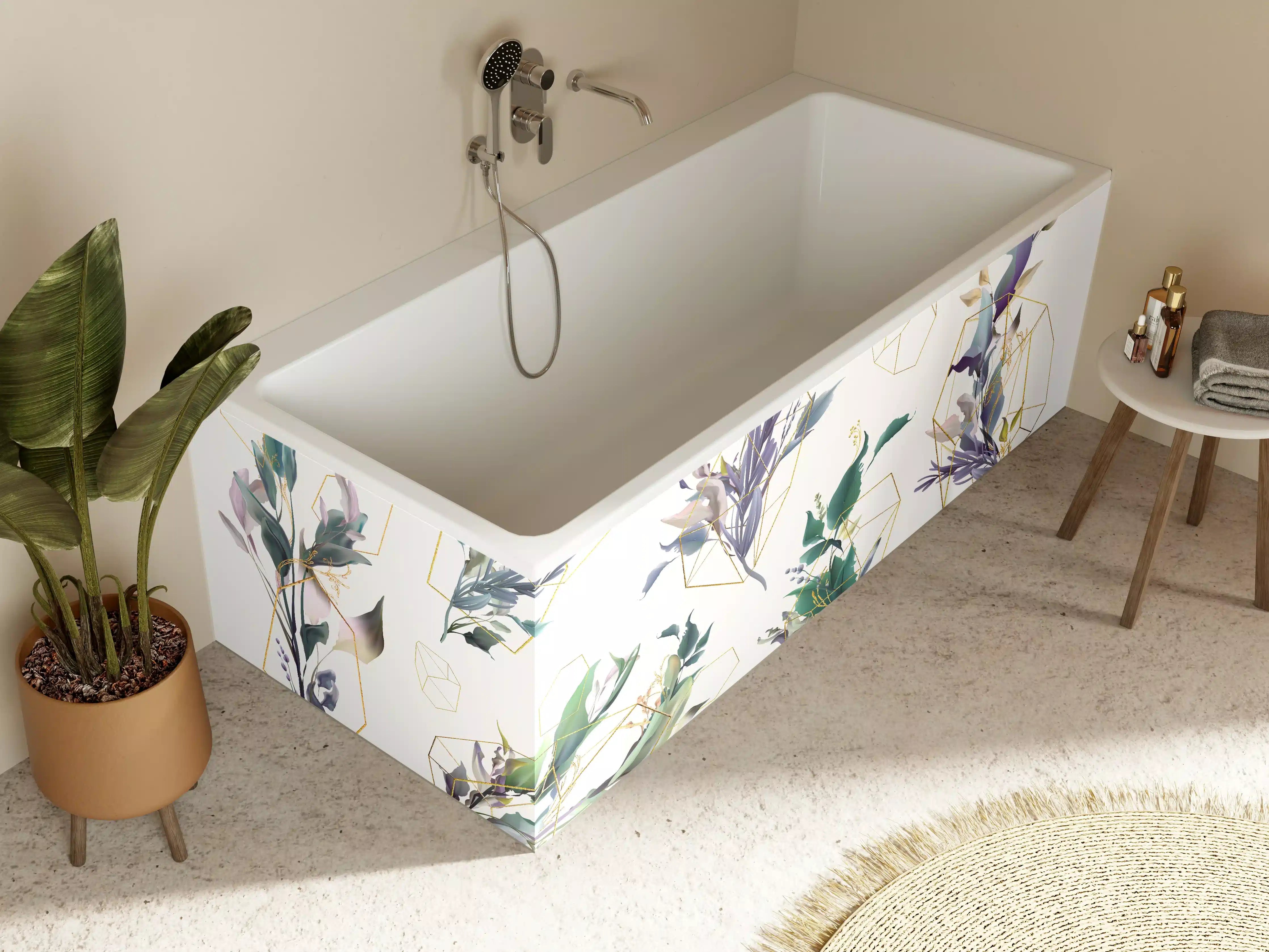 Badewannen-Rückwand - Geometrisch-Florales Kunstwerk