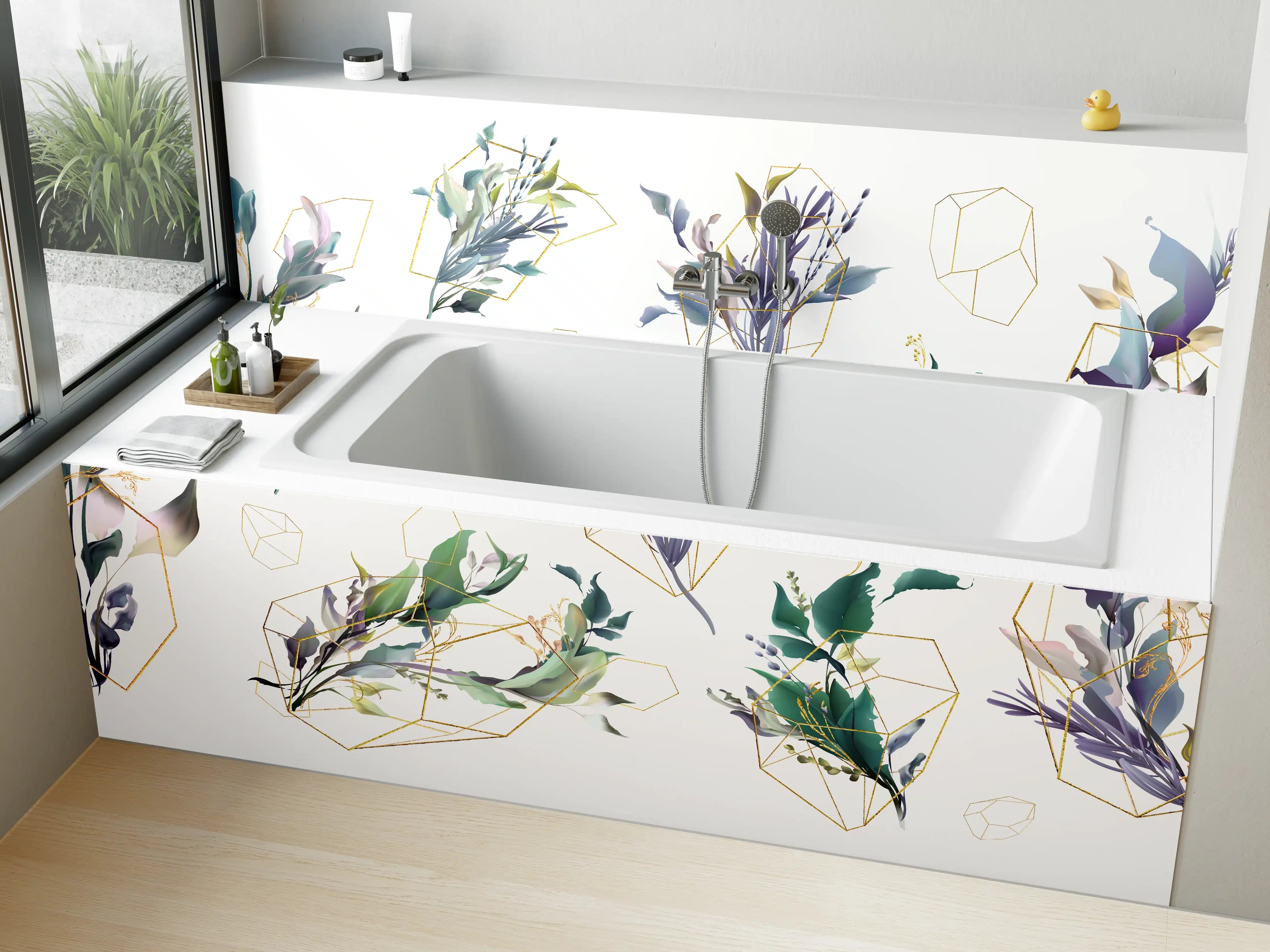 Badewannen-Rückwand - Geometrisch-Florales Kunstwerk