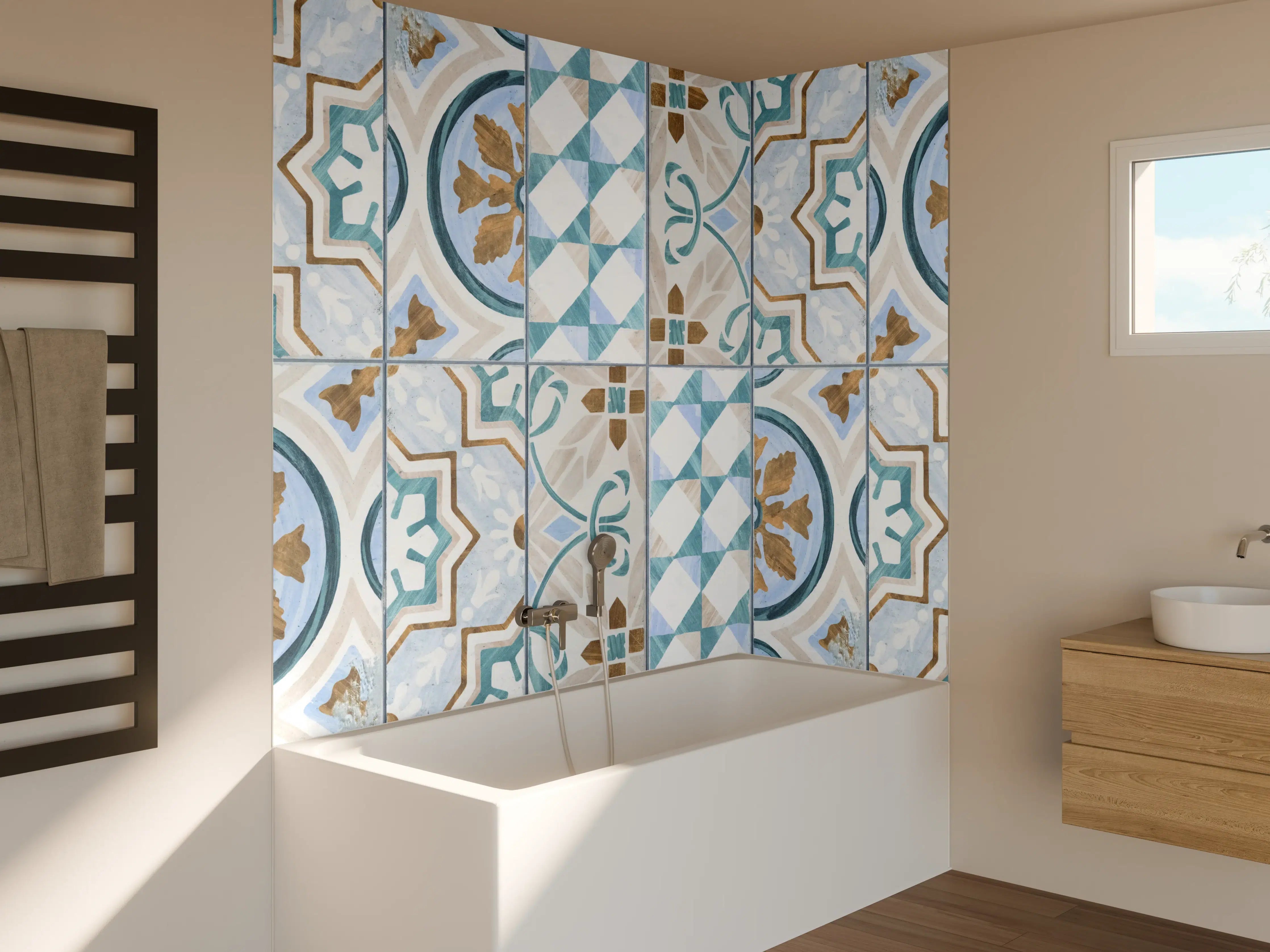 Badewannen-Rückwand - Geometrisch rechteckige Fliesen
