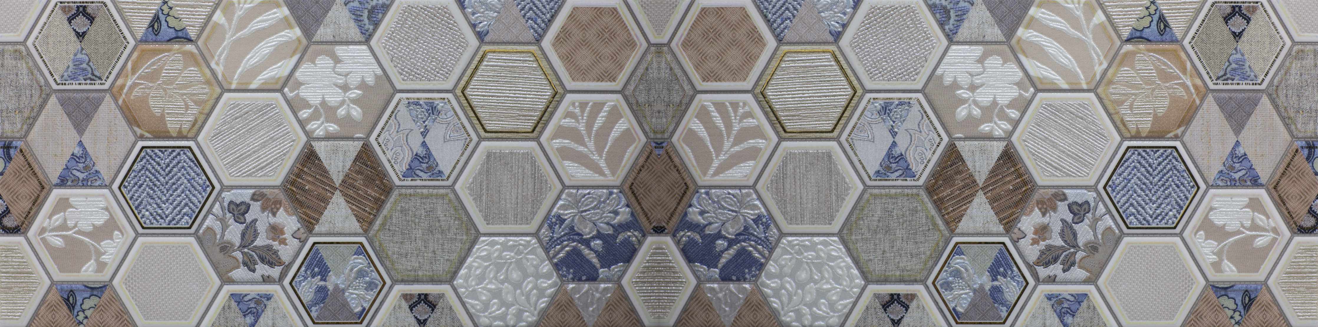 Badewannen-Rückwand-Geometrische Blau-Beige Fliesen