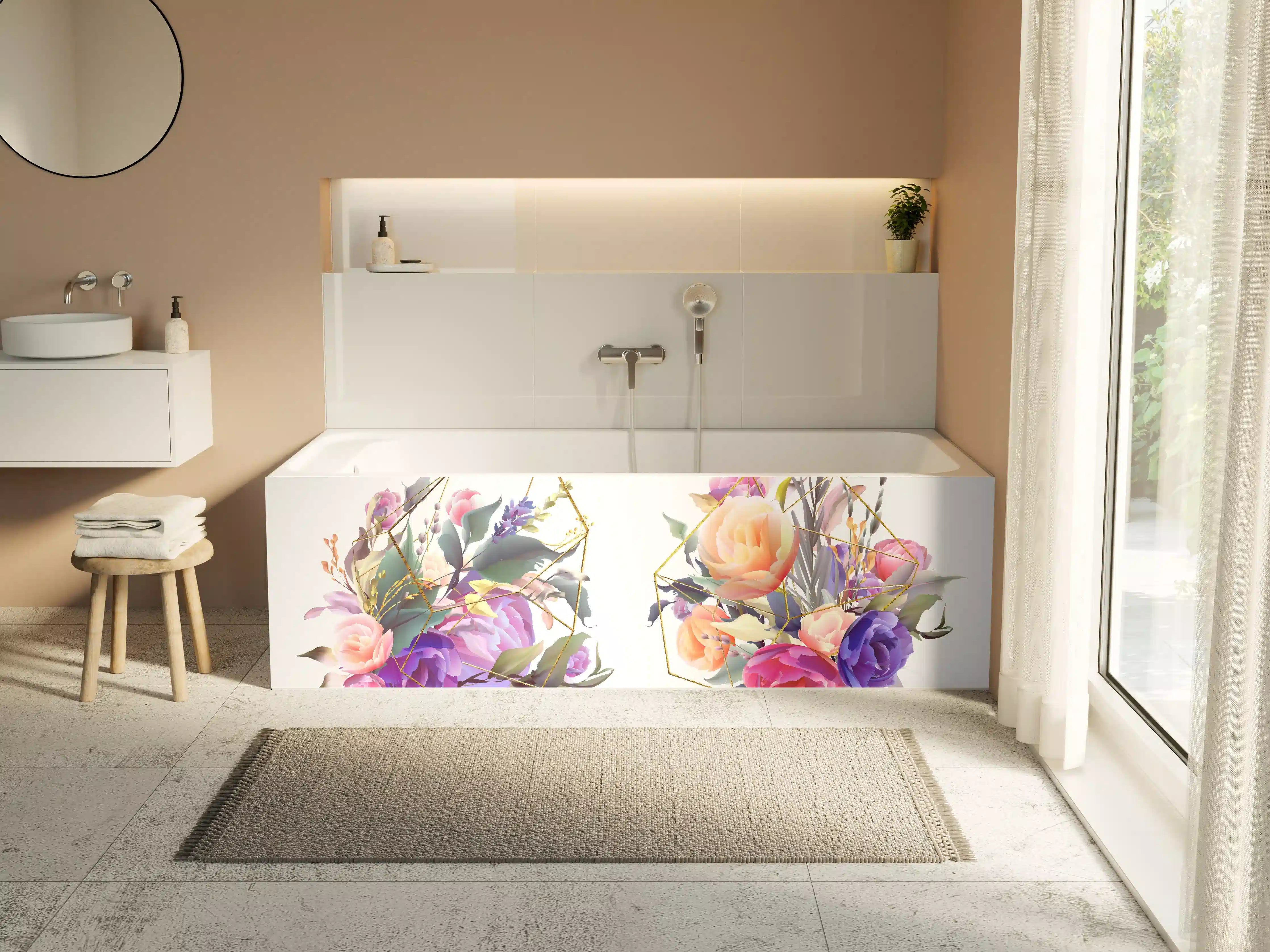 Badewannen-Rückwand - Geometrische Blumen Goldglanz