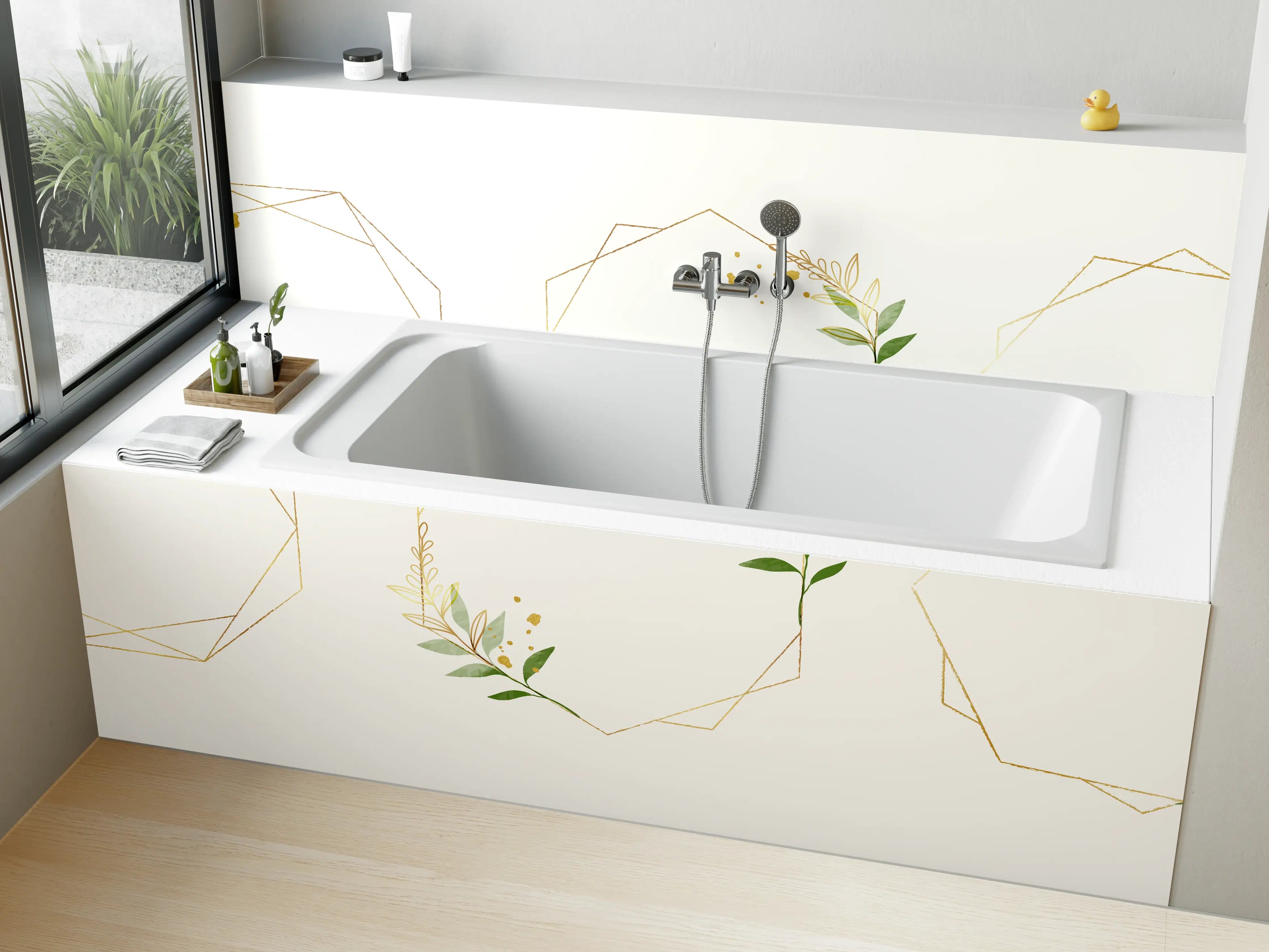 Badewannen-Rückwand - Geometrische Blumenrahmen Gold