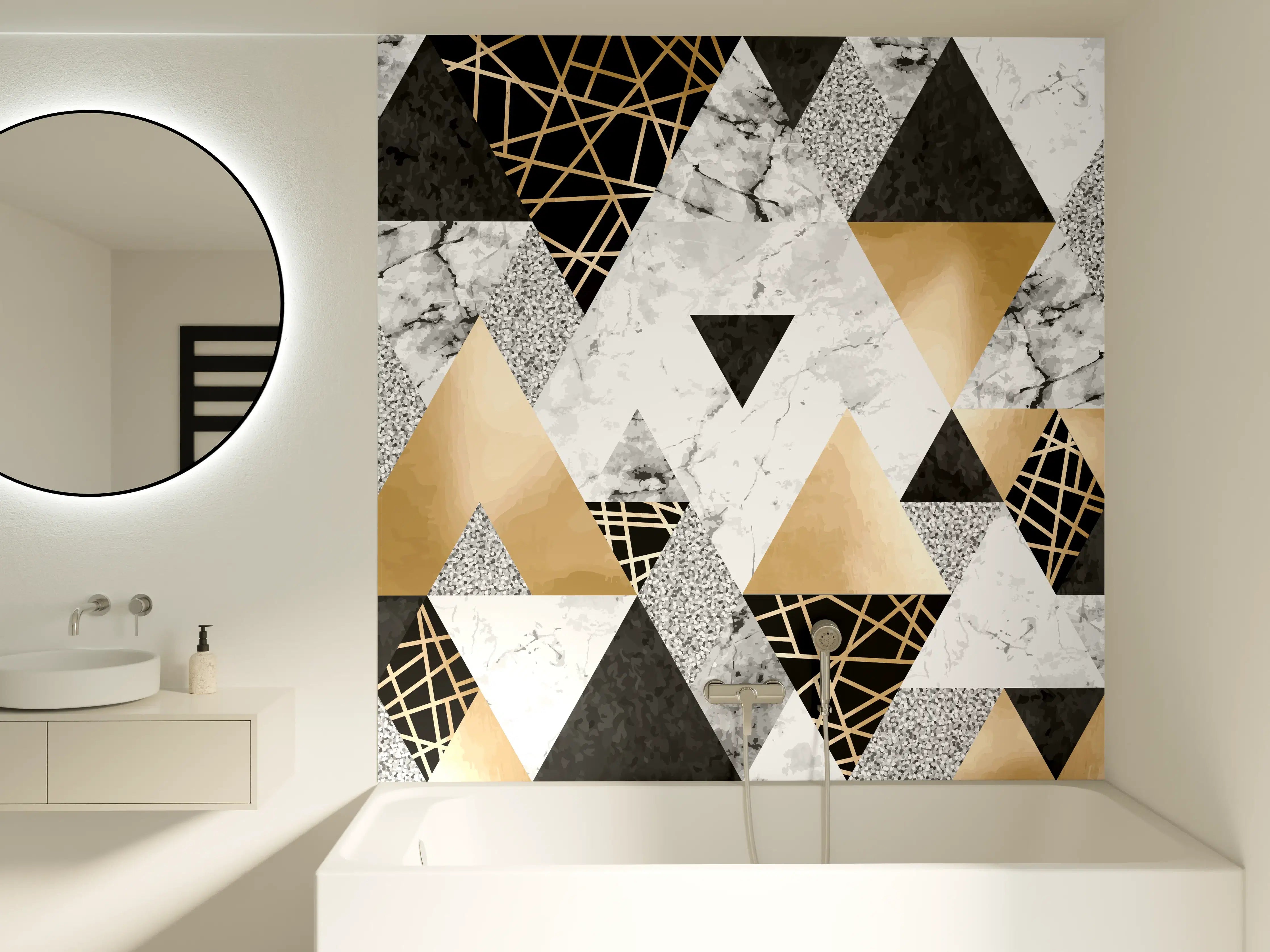Badewannen-Rückwand - Geometrische Gold-Schwarz-Weiß-Muster