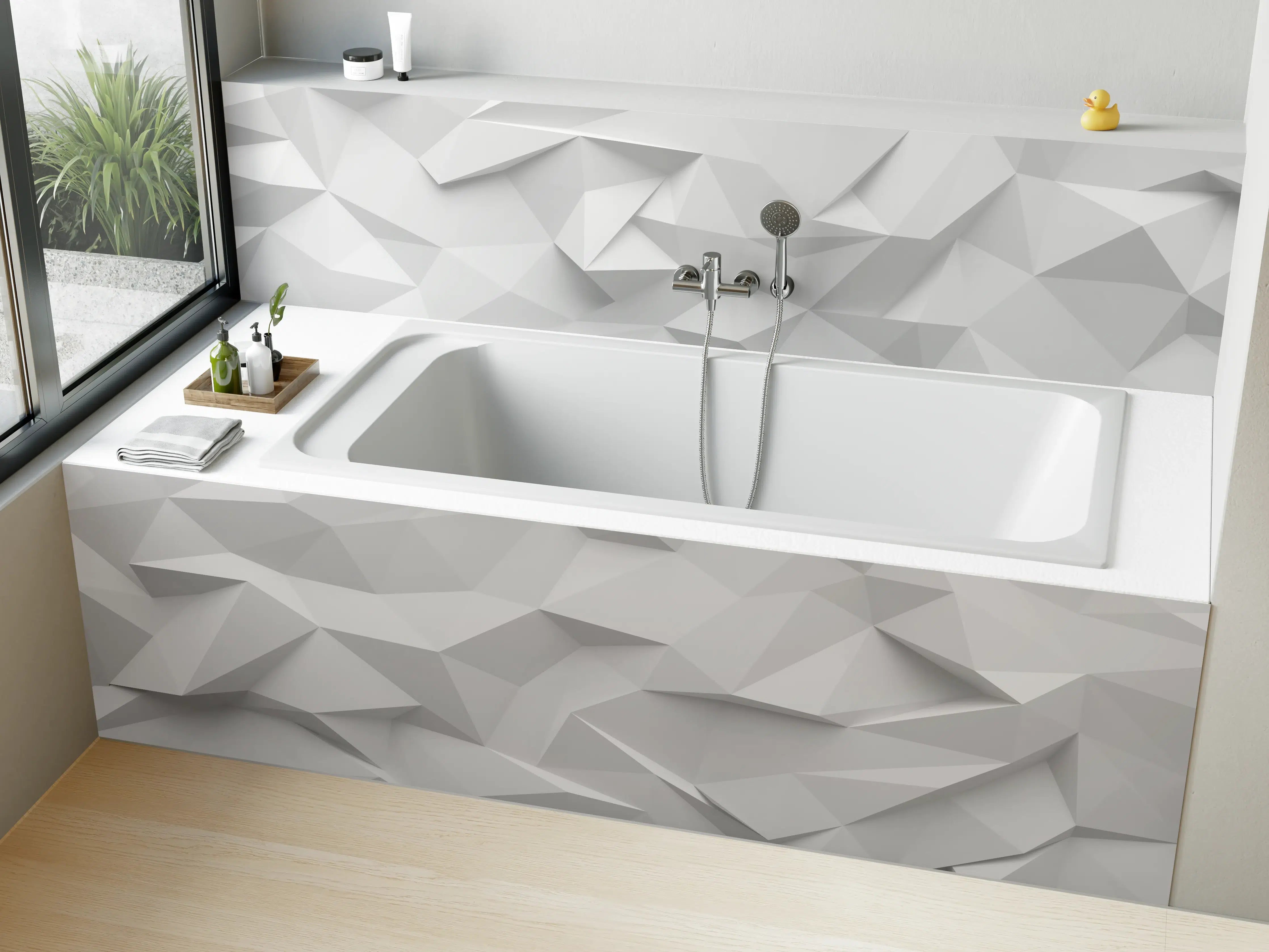 Badewannen-Rückwand - Geometrische Weiß-Grau Textur