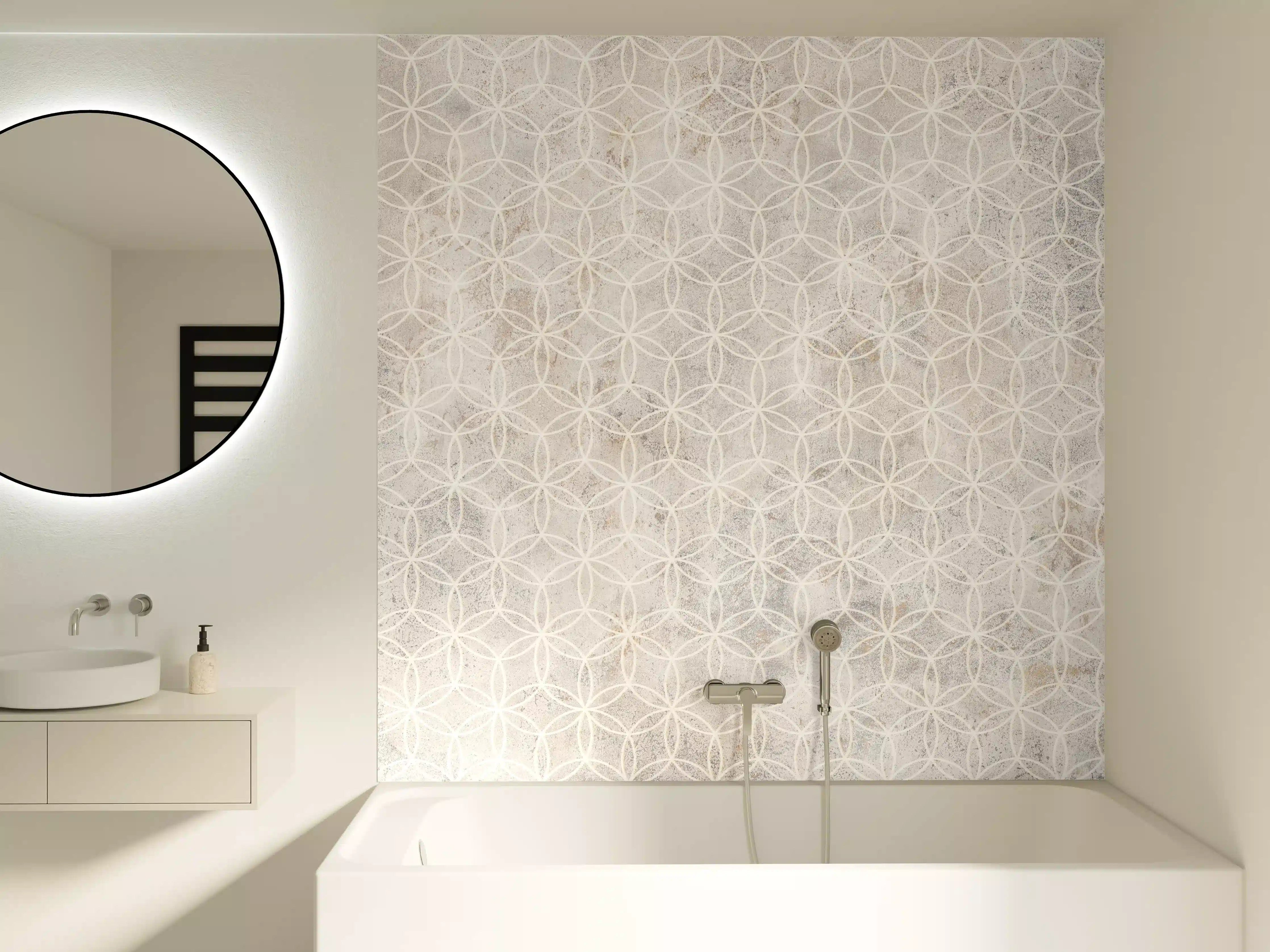 Badewannen-Rückwand - Geometrisches Beton Mosaik