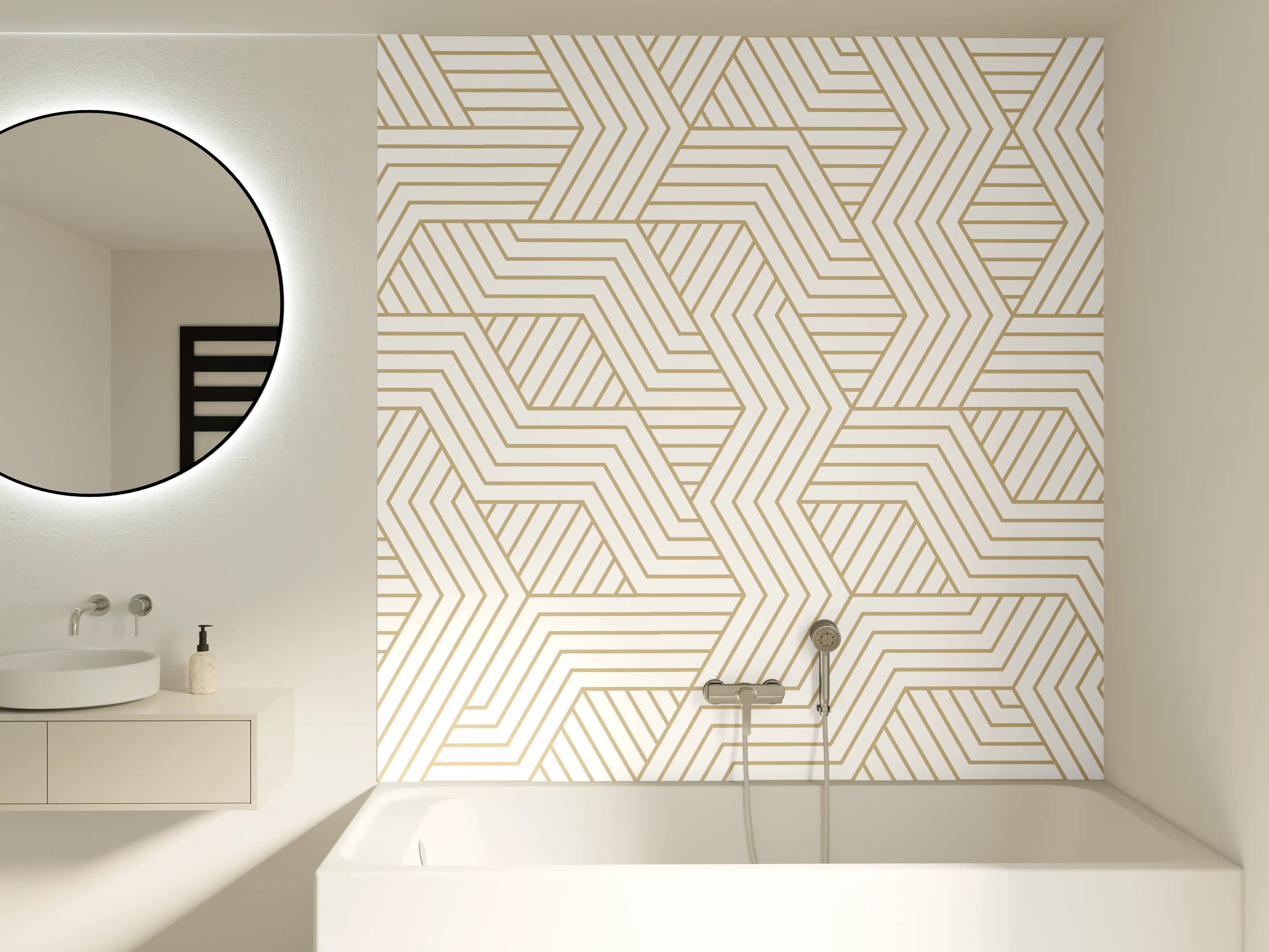 Badewannen-Rückwand - Geometrisches Gold-Weiß Muster