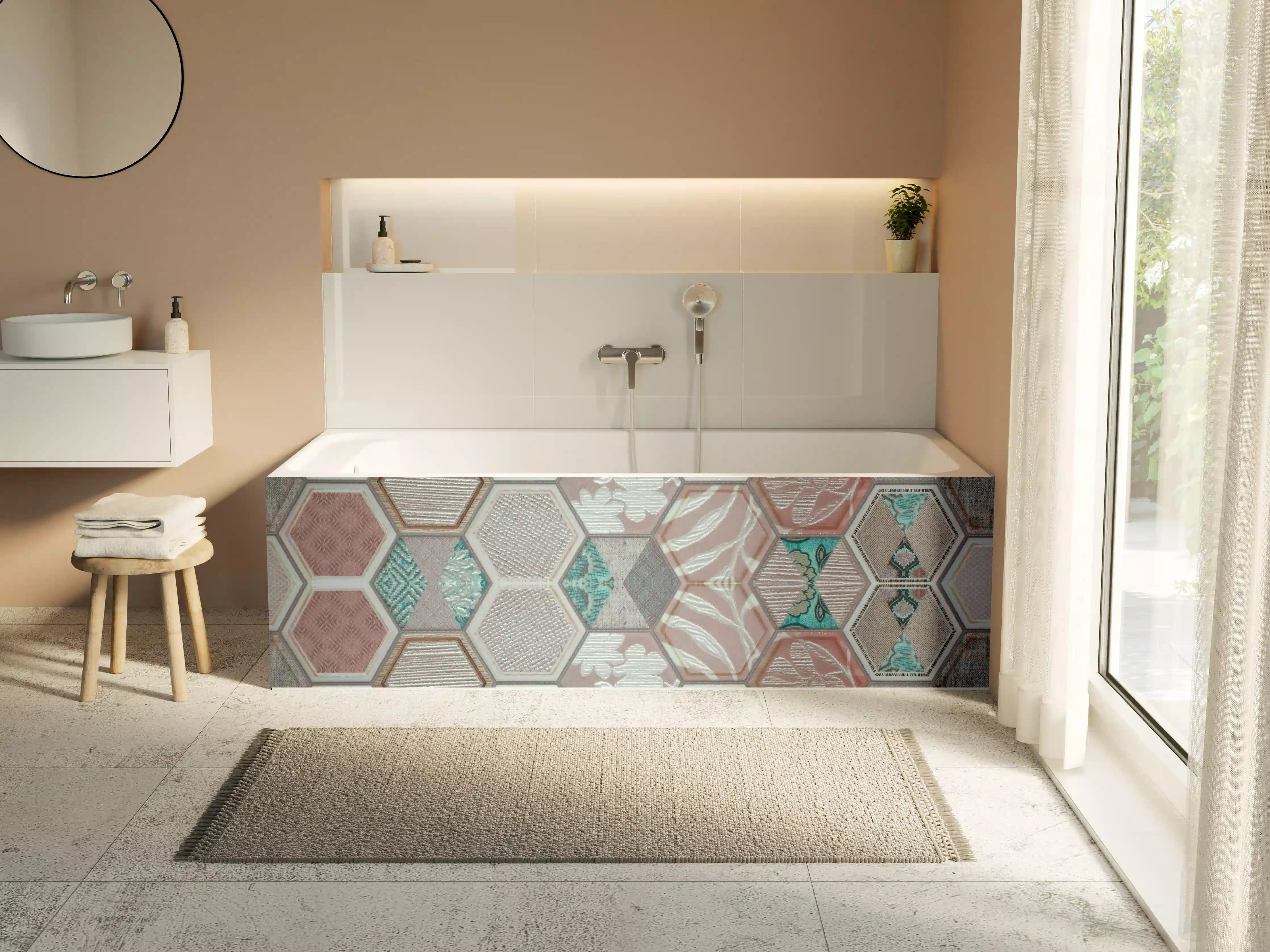 Badewannen-Rückwand - Geometrisches Hexagon-Mosaikmuster