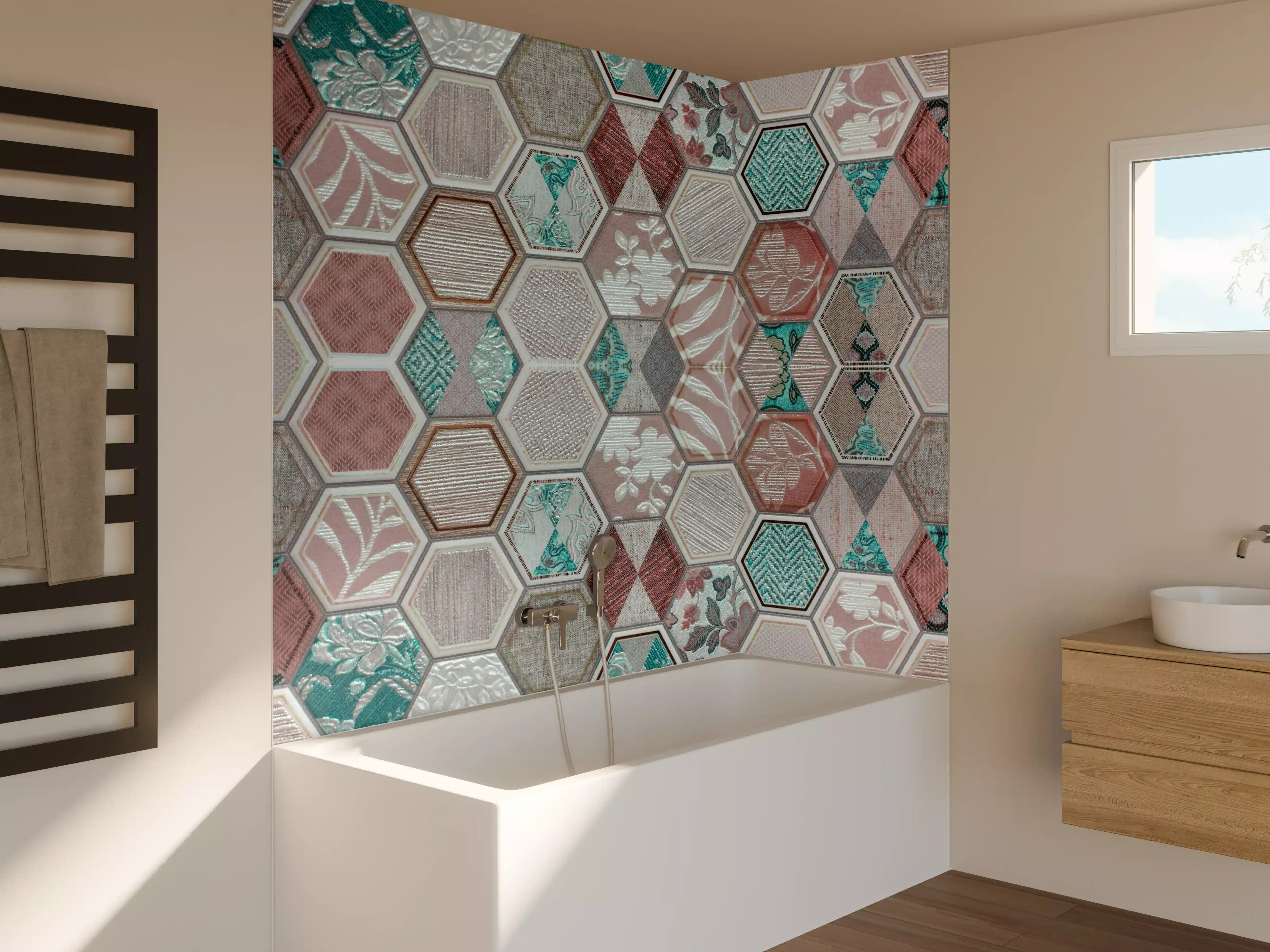Badewannen-Rückwand - Geometrisches Hexagon-Mosaikmuster
