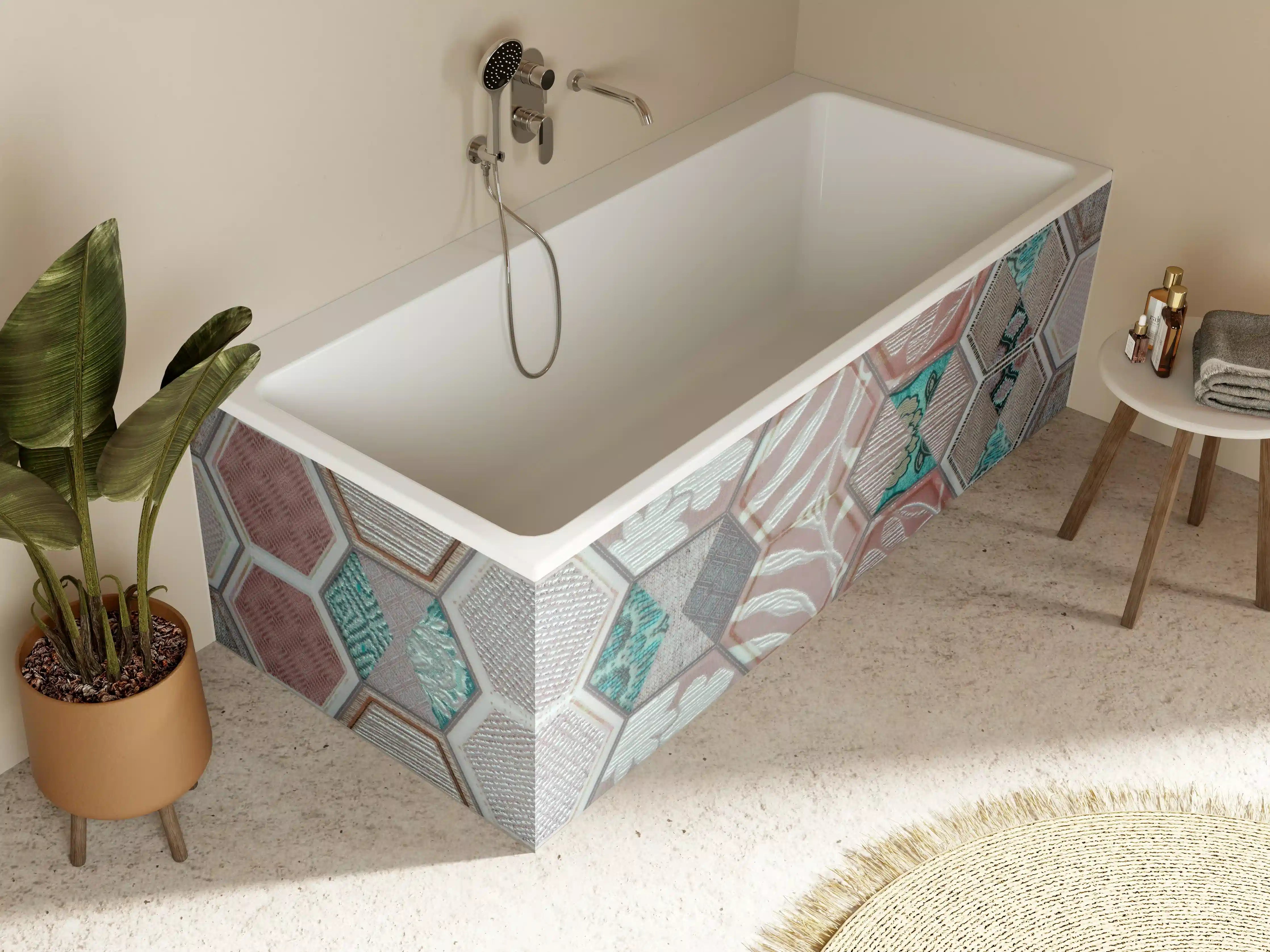 Badewannen-Rückwand - Geometrisches Hexagon-Mosaikmuster