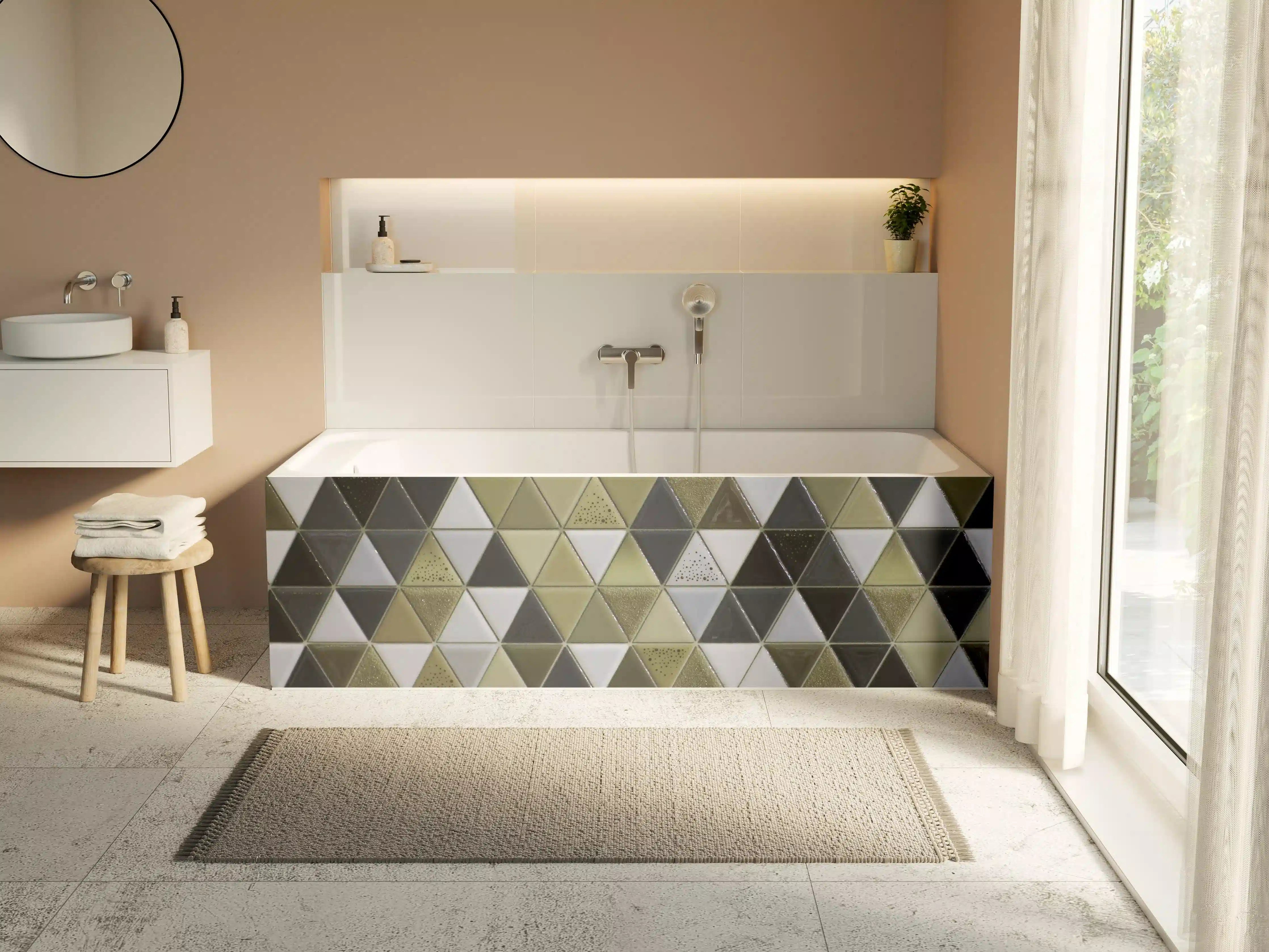 Badewannen-Rückwand - Geometrisches Mosaik Kachel Grau