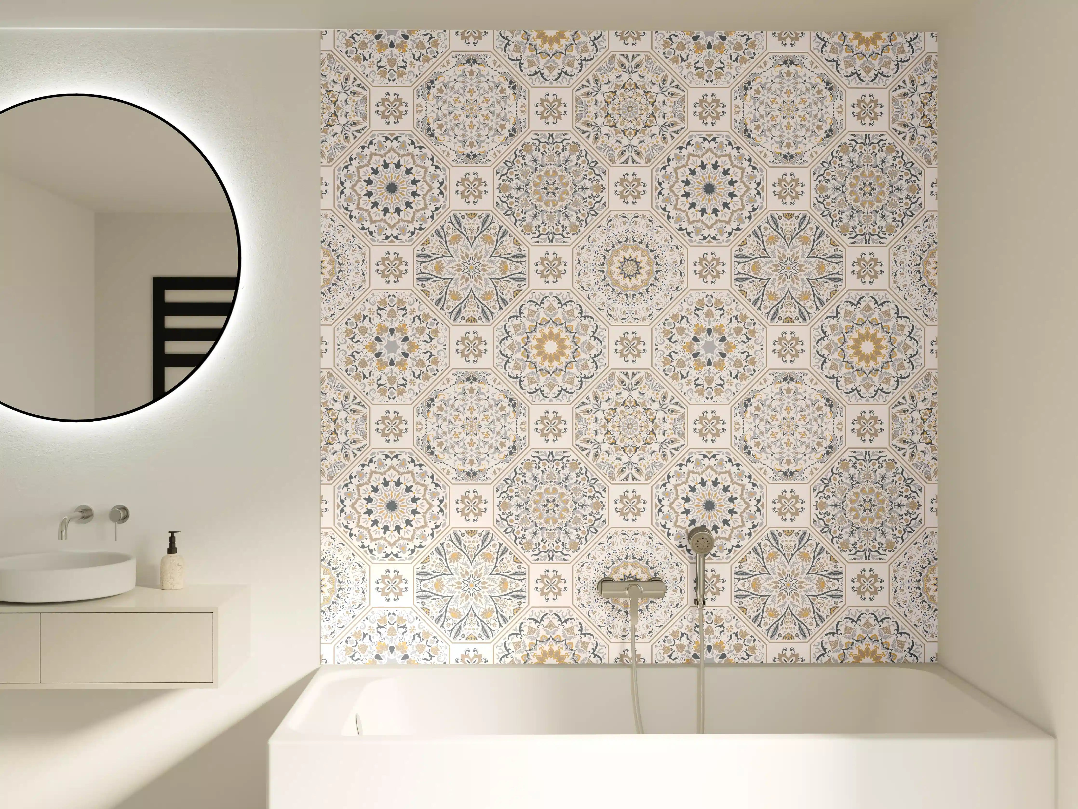 Badewannen-Rückwand - Geometrisches Mosaik-Muster Beige