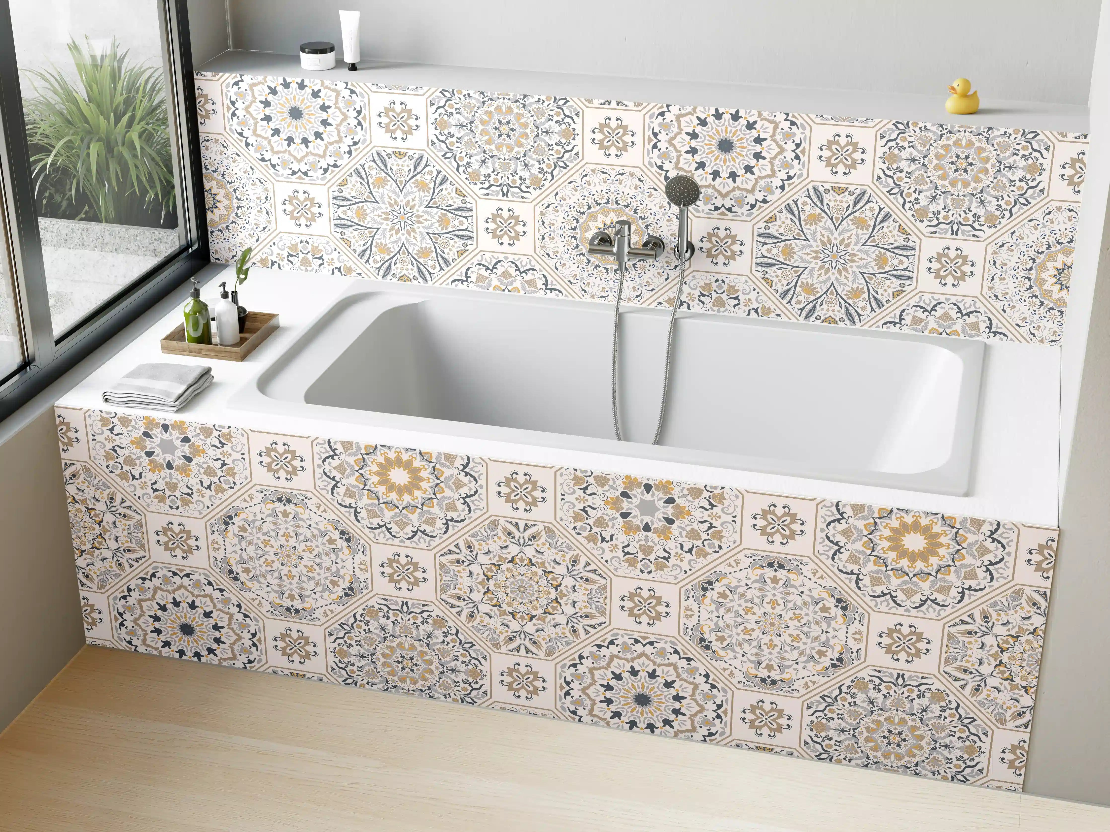 Badewannen-Rückwand - Geometrisches Mosaik-Muster Beige