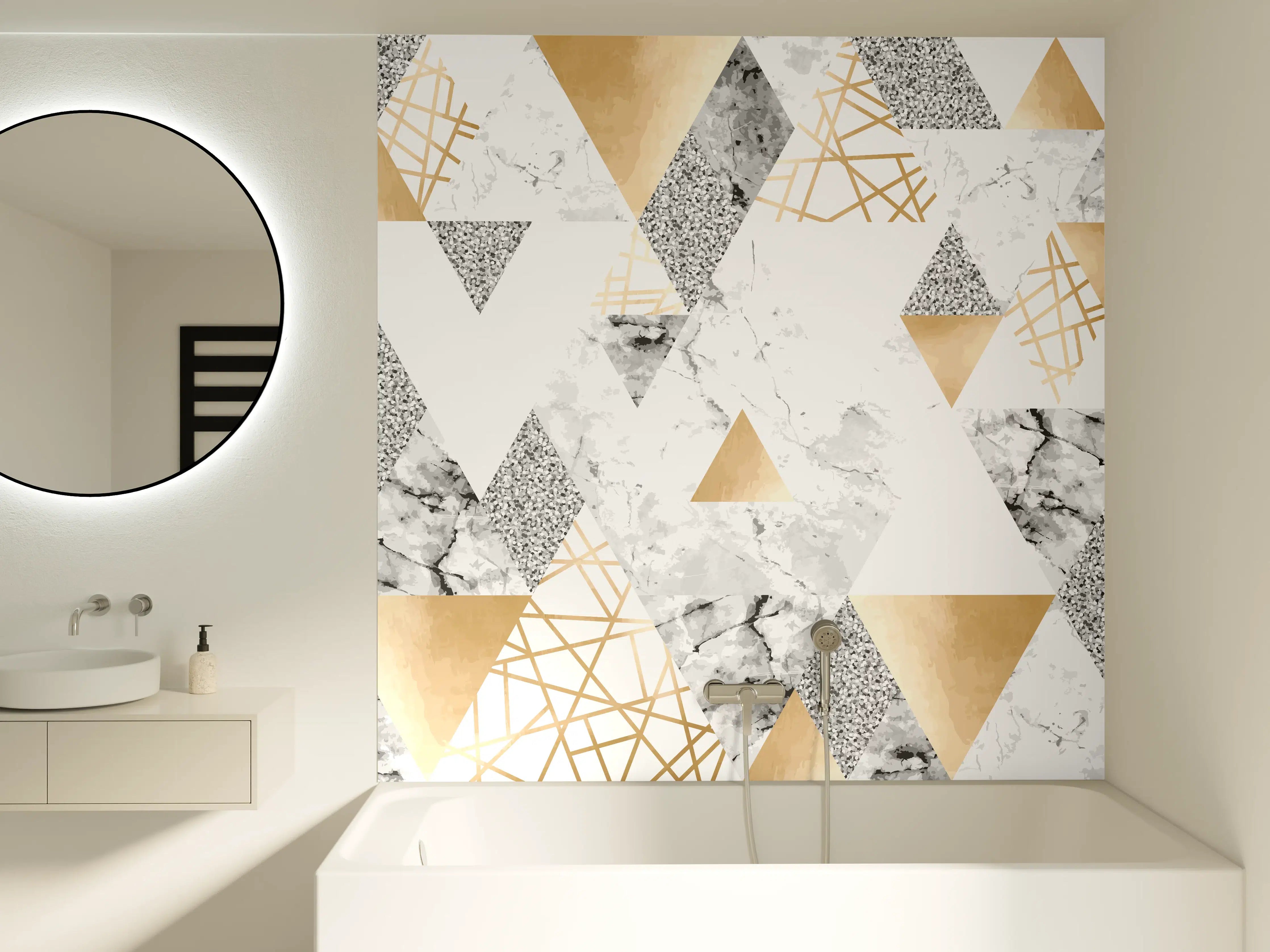 Badewannen-Rückwand - Geometrisches Muster Gold Weiß Grau