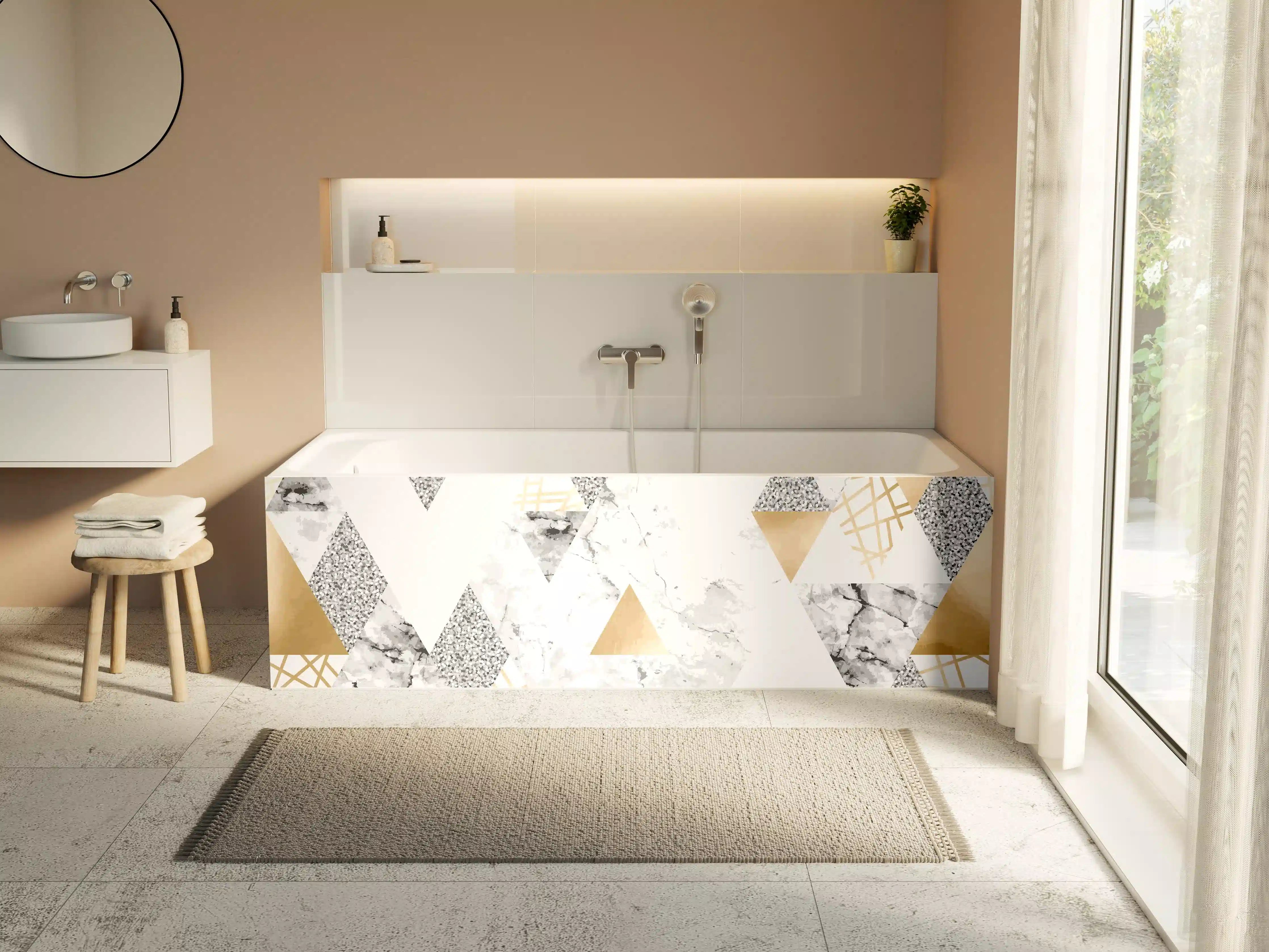 Badewannen-Rückwand - Geometrisches Muster Gold Weiß Grau