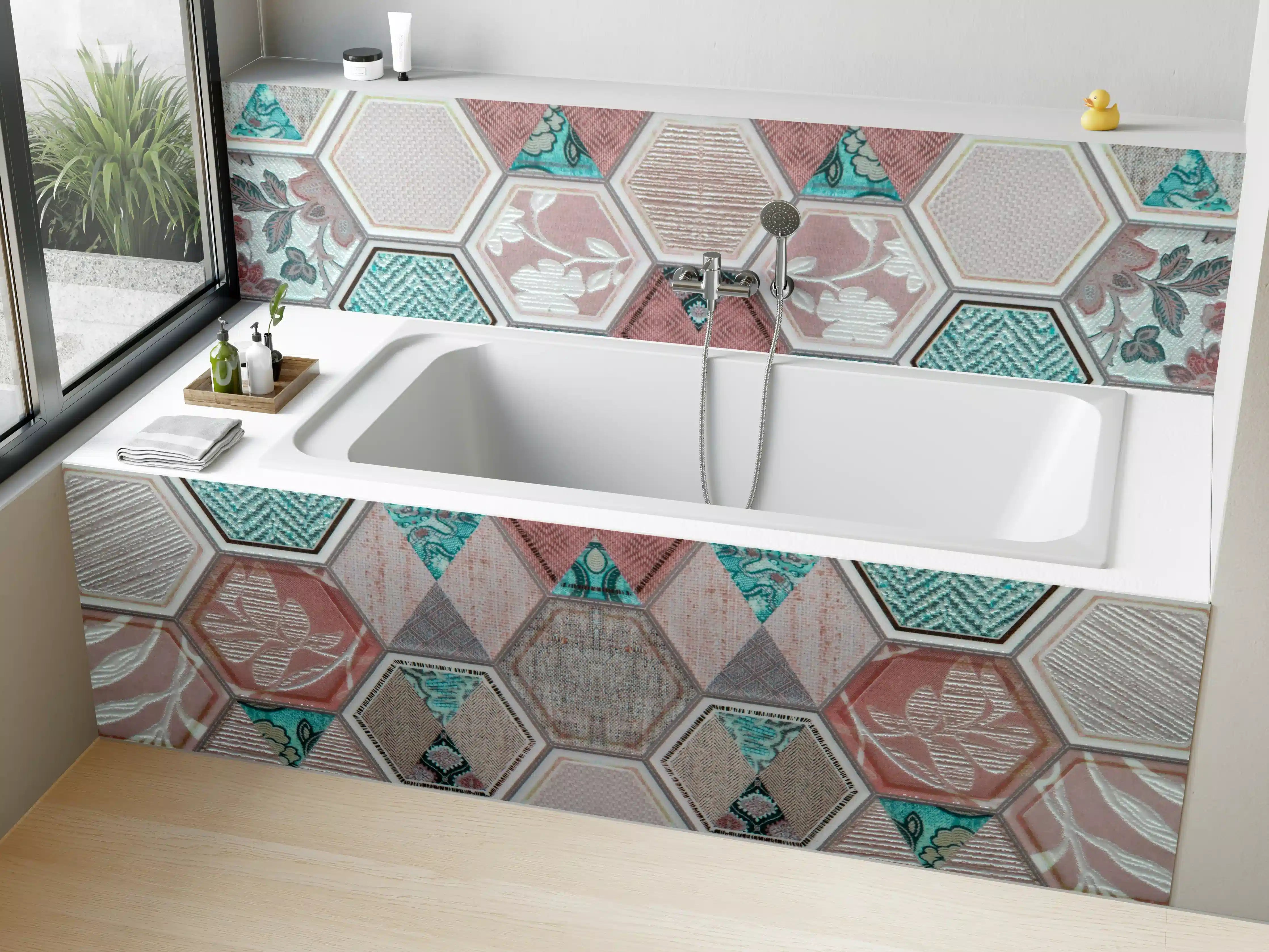 Badewannen-Rückwand - Geometrisches Muster Pastell