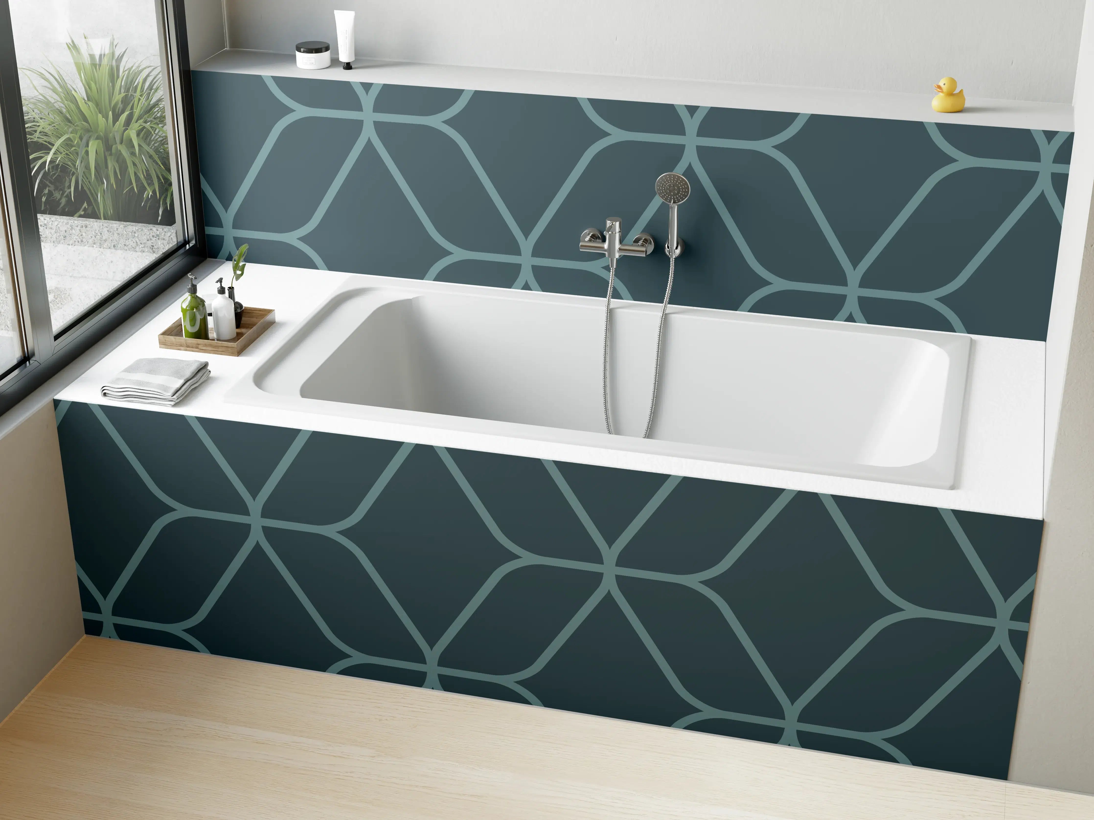 Badewannen-Rückwand - Geometrisches Muster in Blau