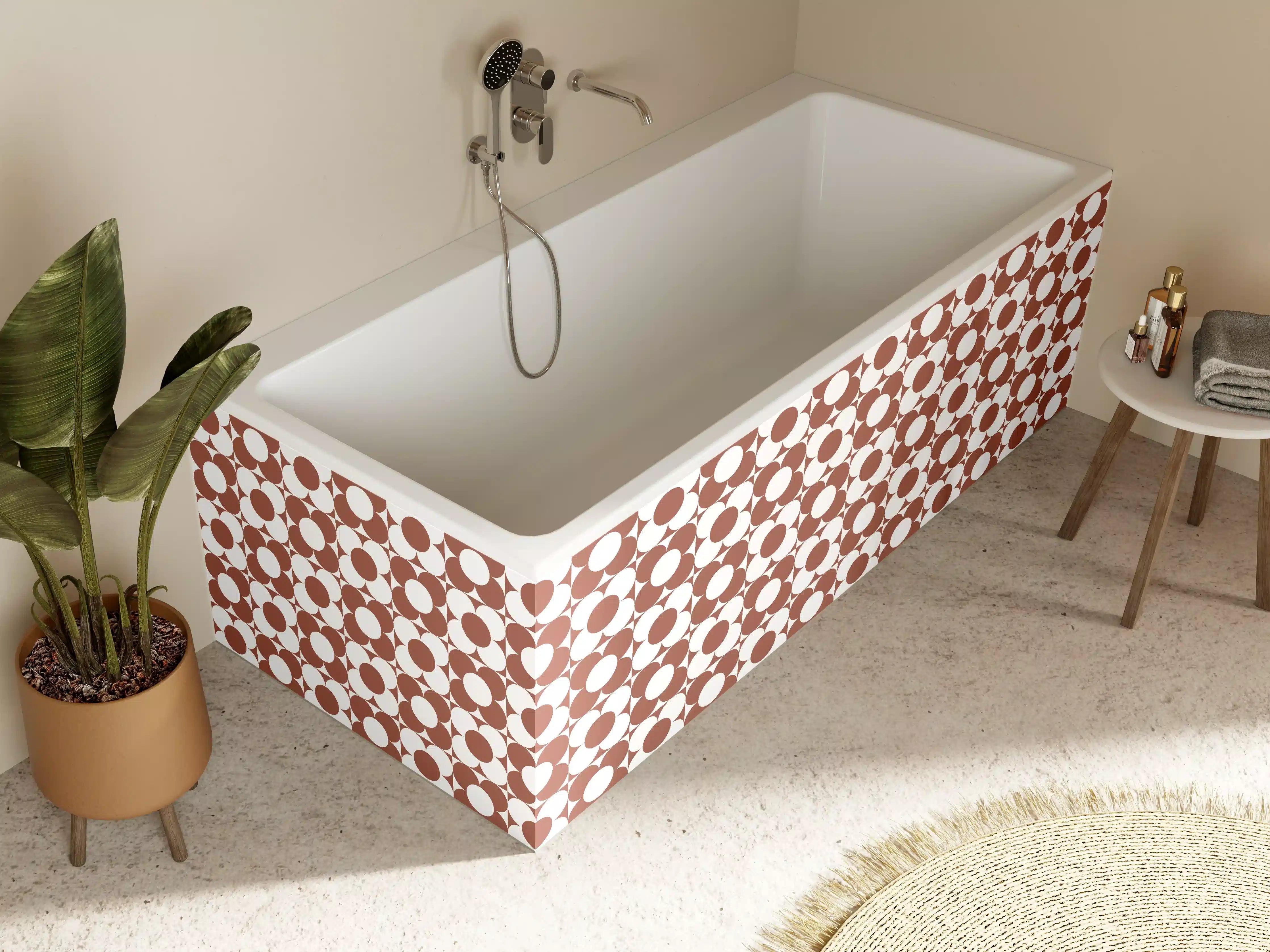 Badewannen-Rückwand - Geometrisches Mustermotiv in Braun- und Beigetönen