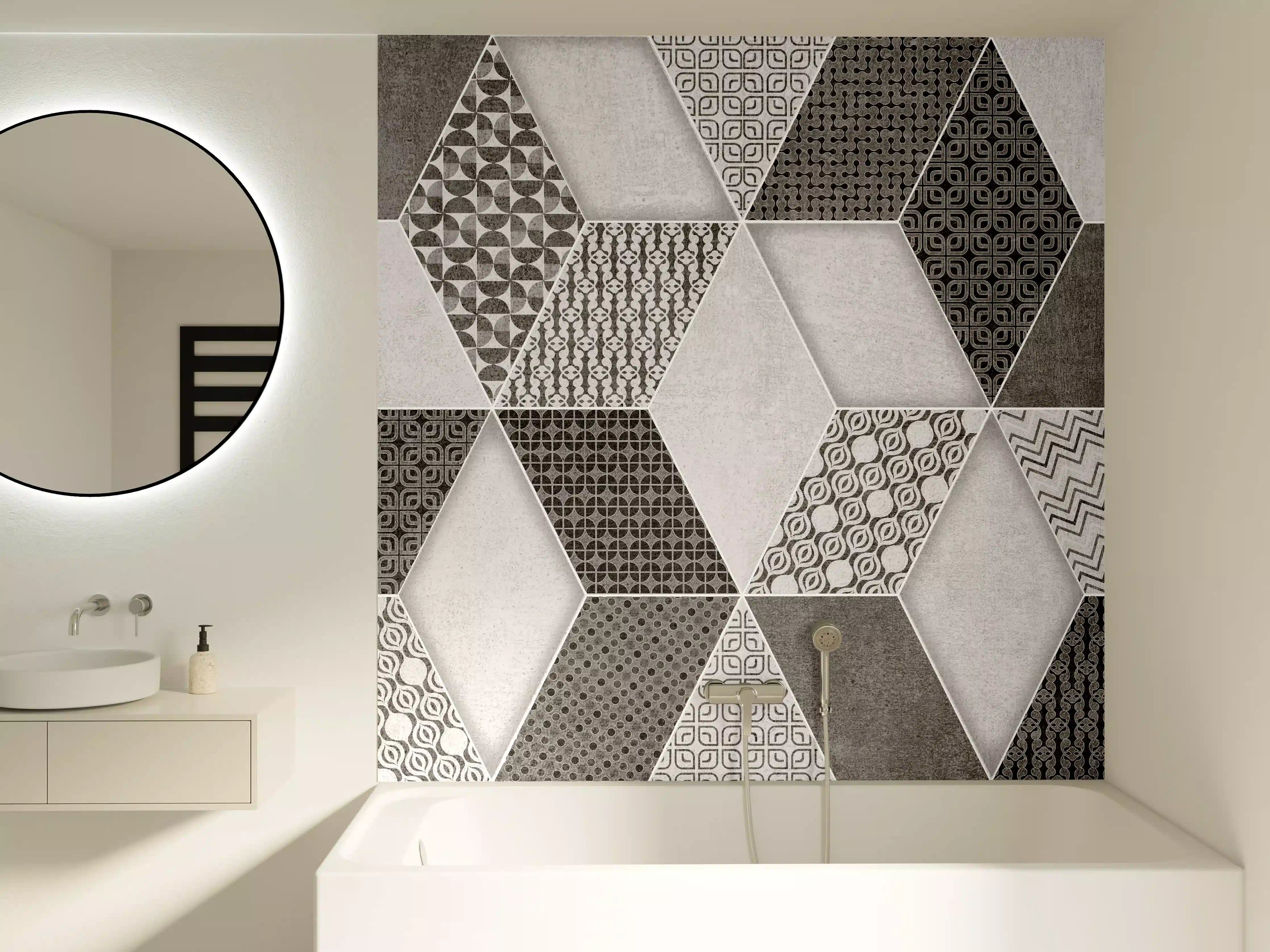 Badewannen-Rückwand - Geometrisches Retro-Fliesen Muster