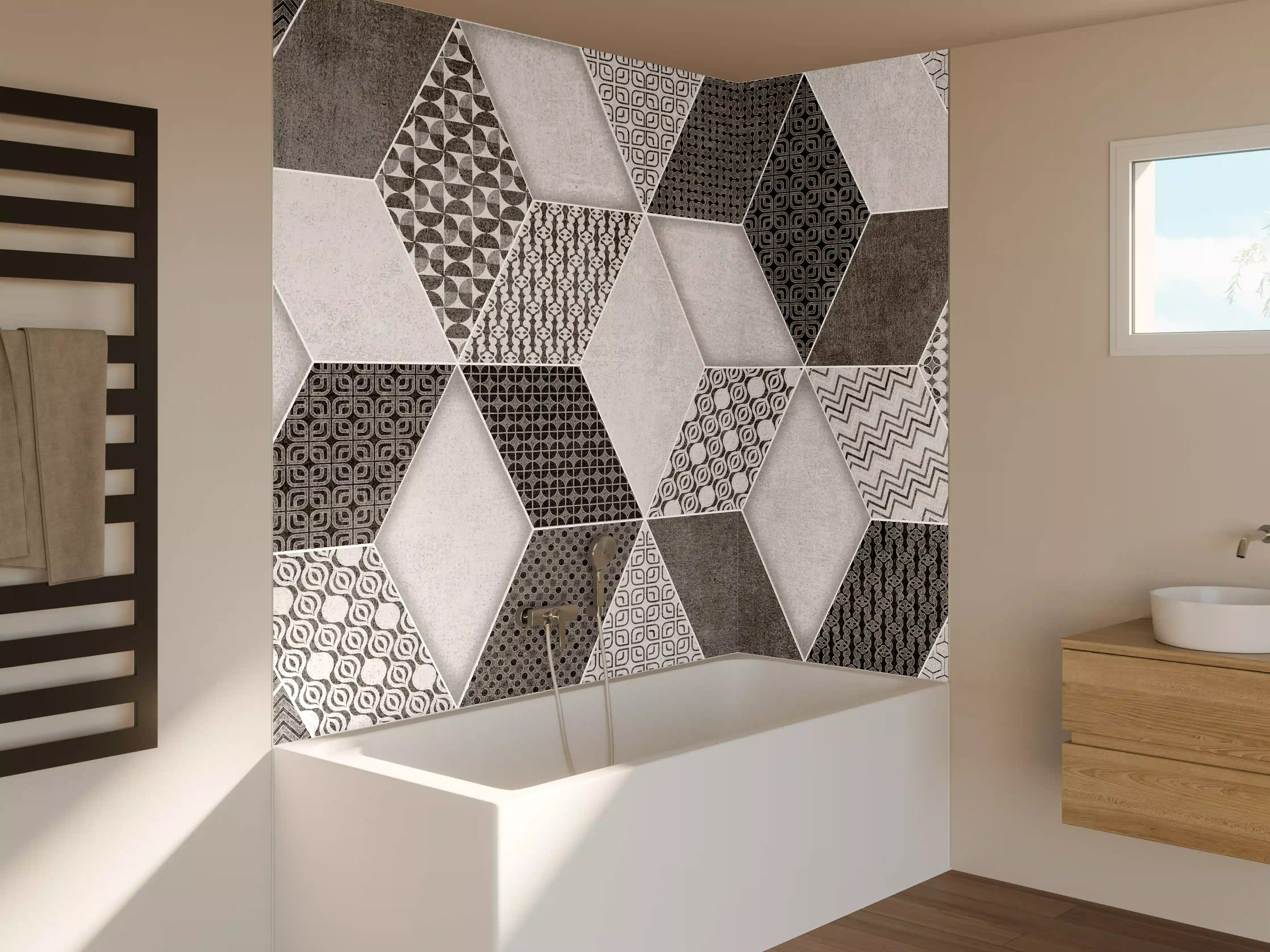 Badewannen-Rückwand - Geometrisches Retro-Fliesen Muster