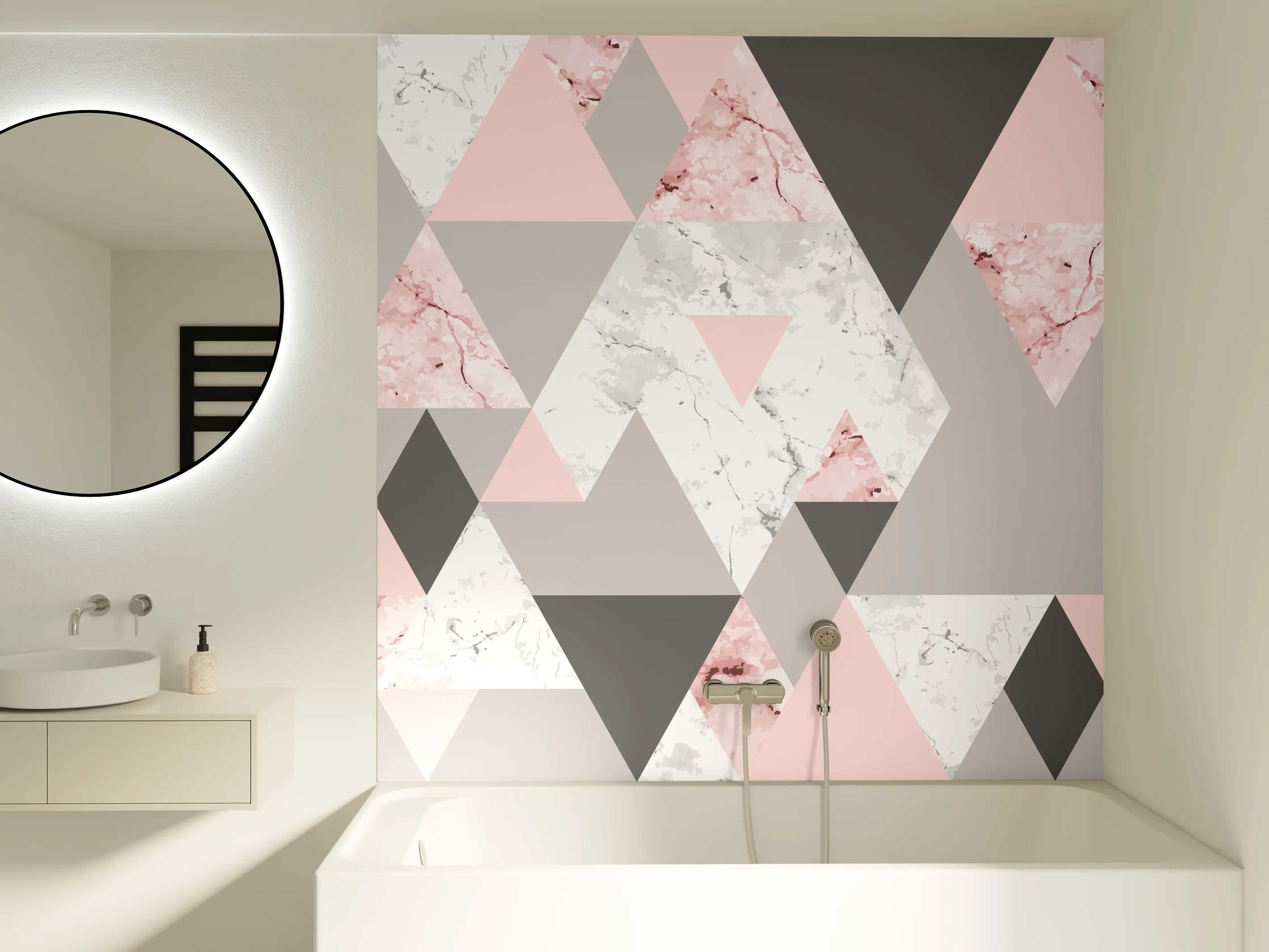 Badewannen-Rückwand - Geometrisches Rosa-Grau-Muster