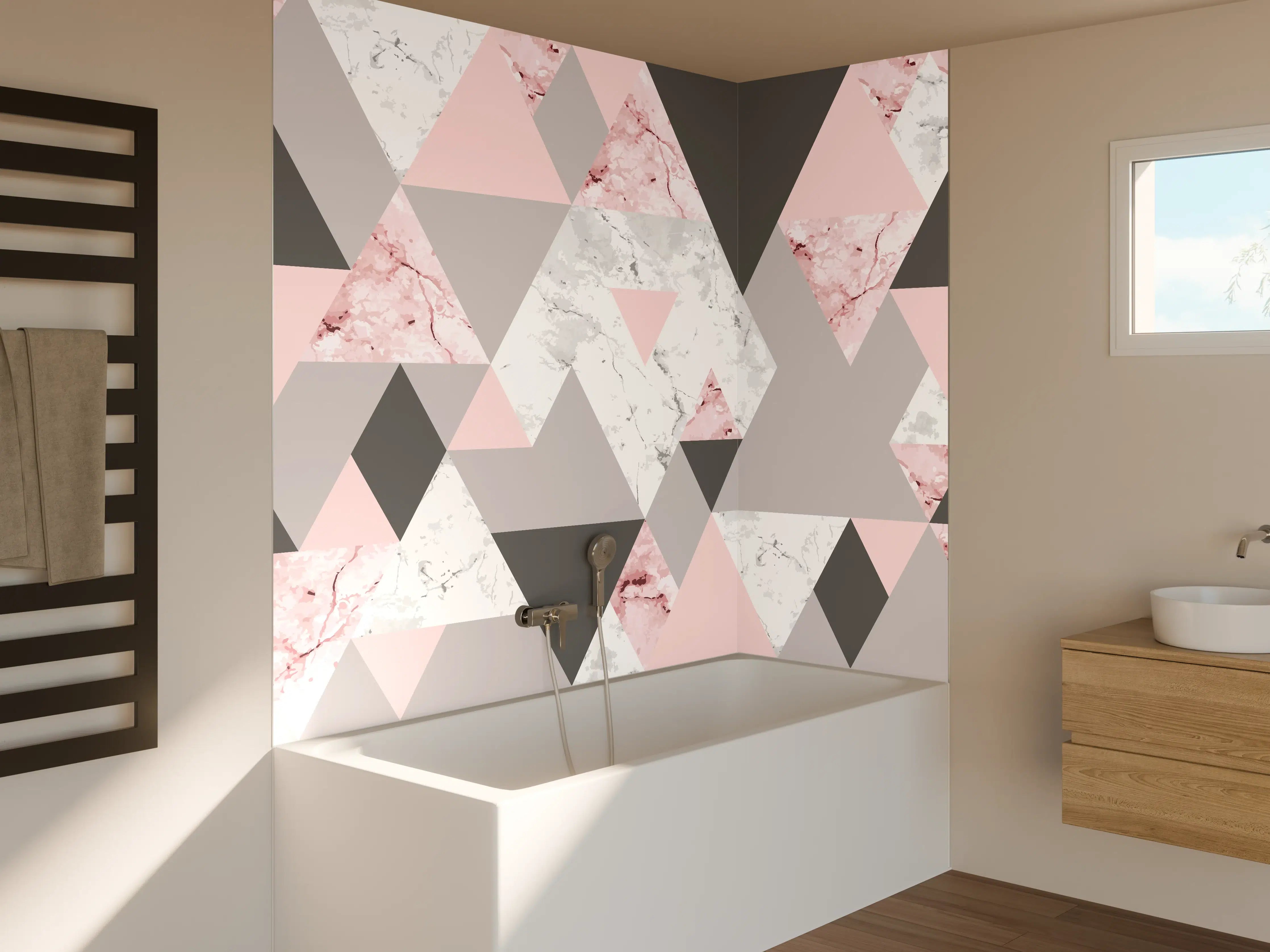Badewannen-Rückwand - Geometrisches Rosa-Grau-Muster