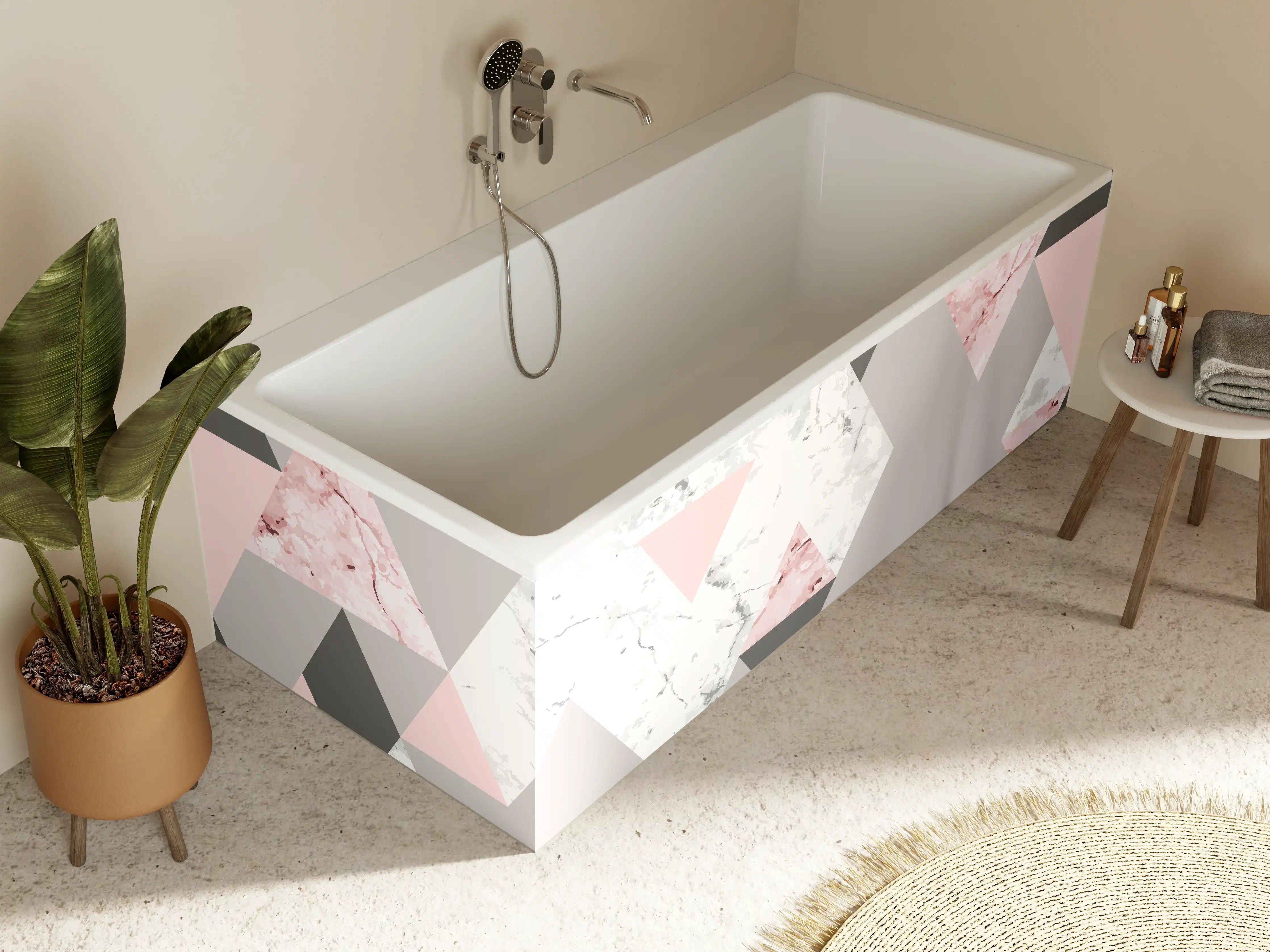 Badewannen-Rückwand - Geometrisches Rosa-Grau-Muster