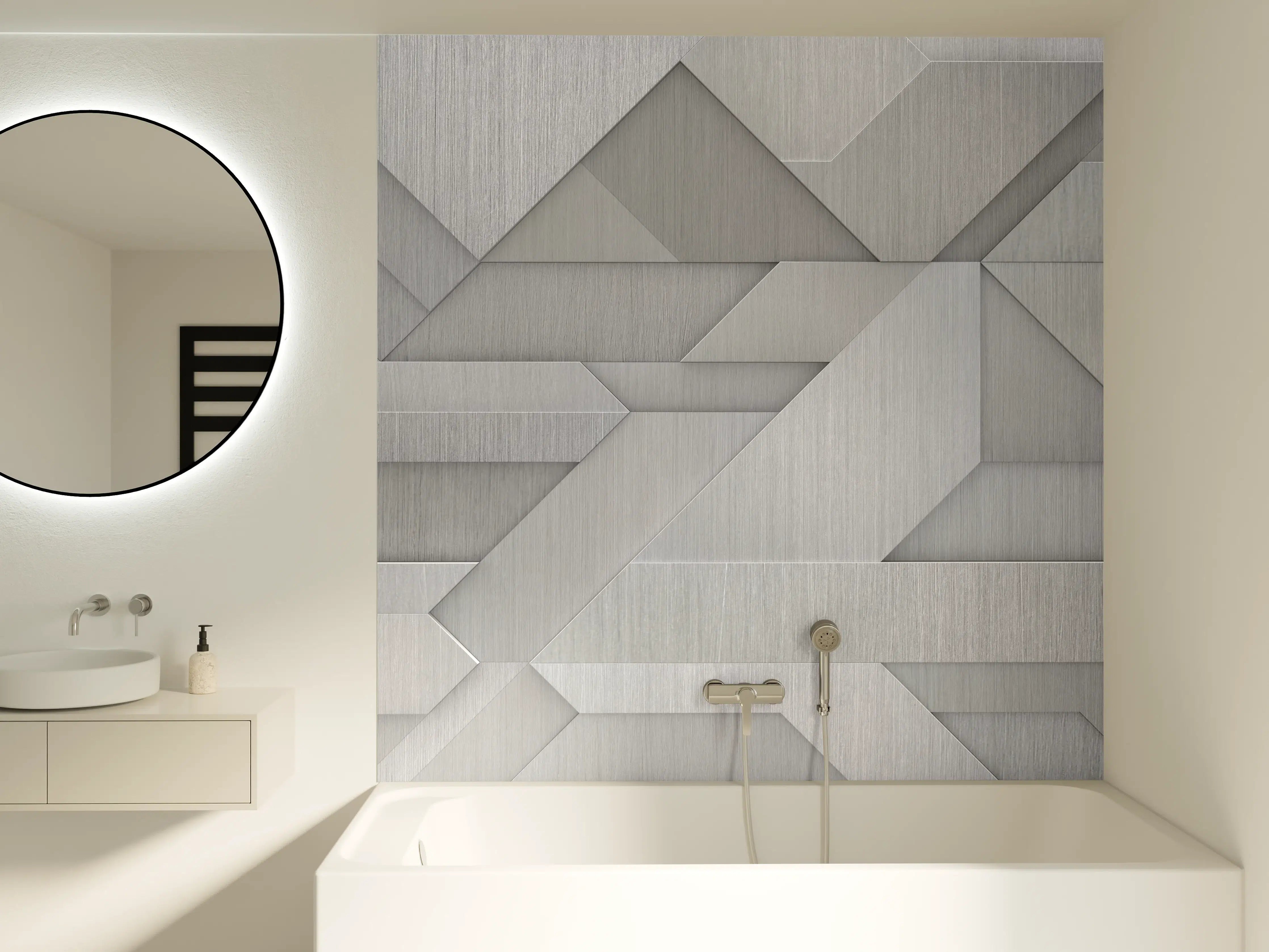 Badewannen-Rückwand - Geometrisches Weiß-Metallic-Muster