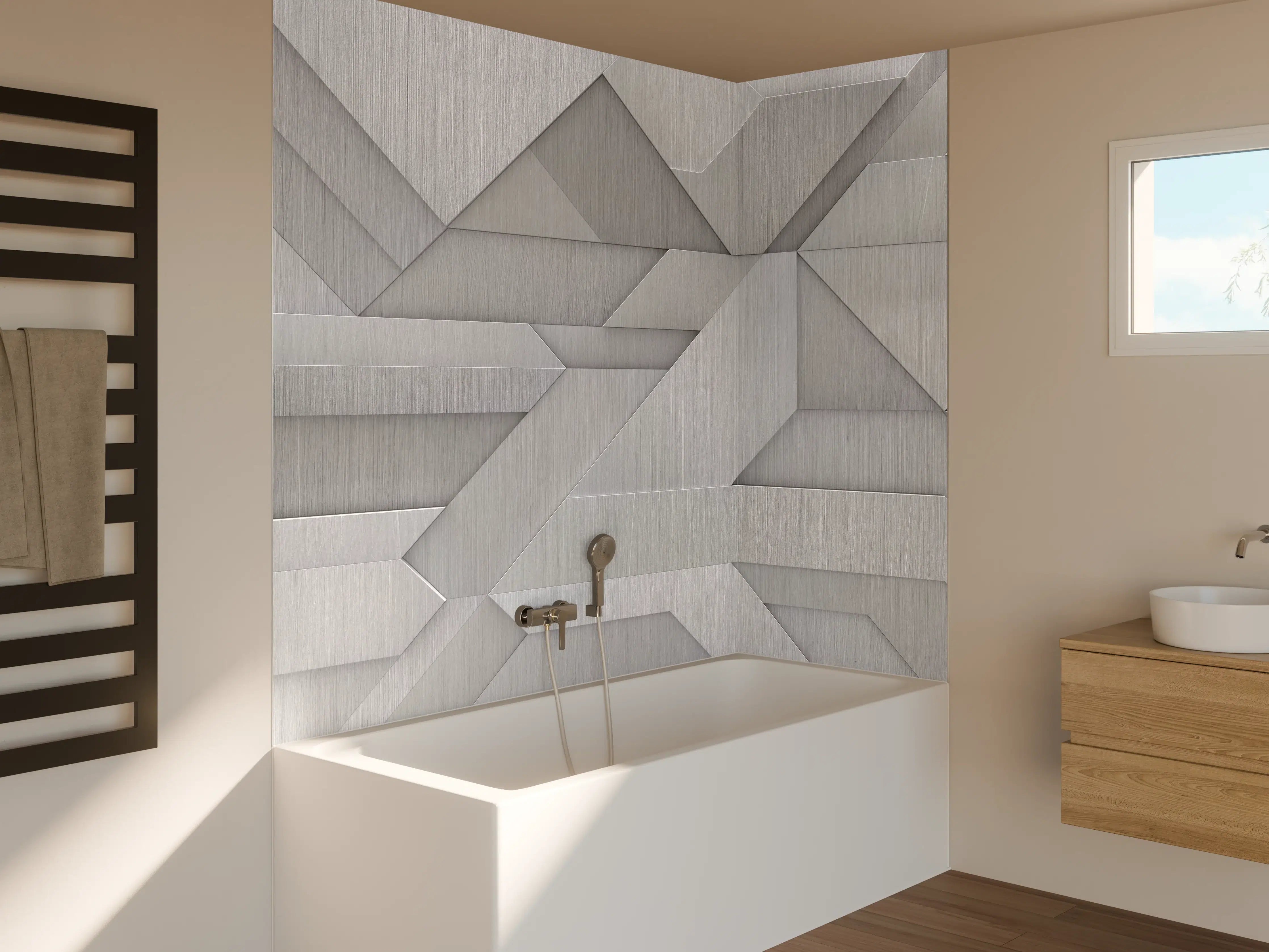 Badewannen-Rückwand - Geometrisches Weiß-Metallic-Muster