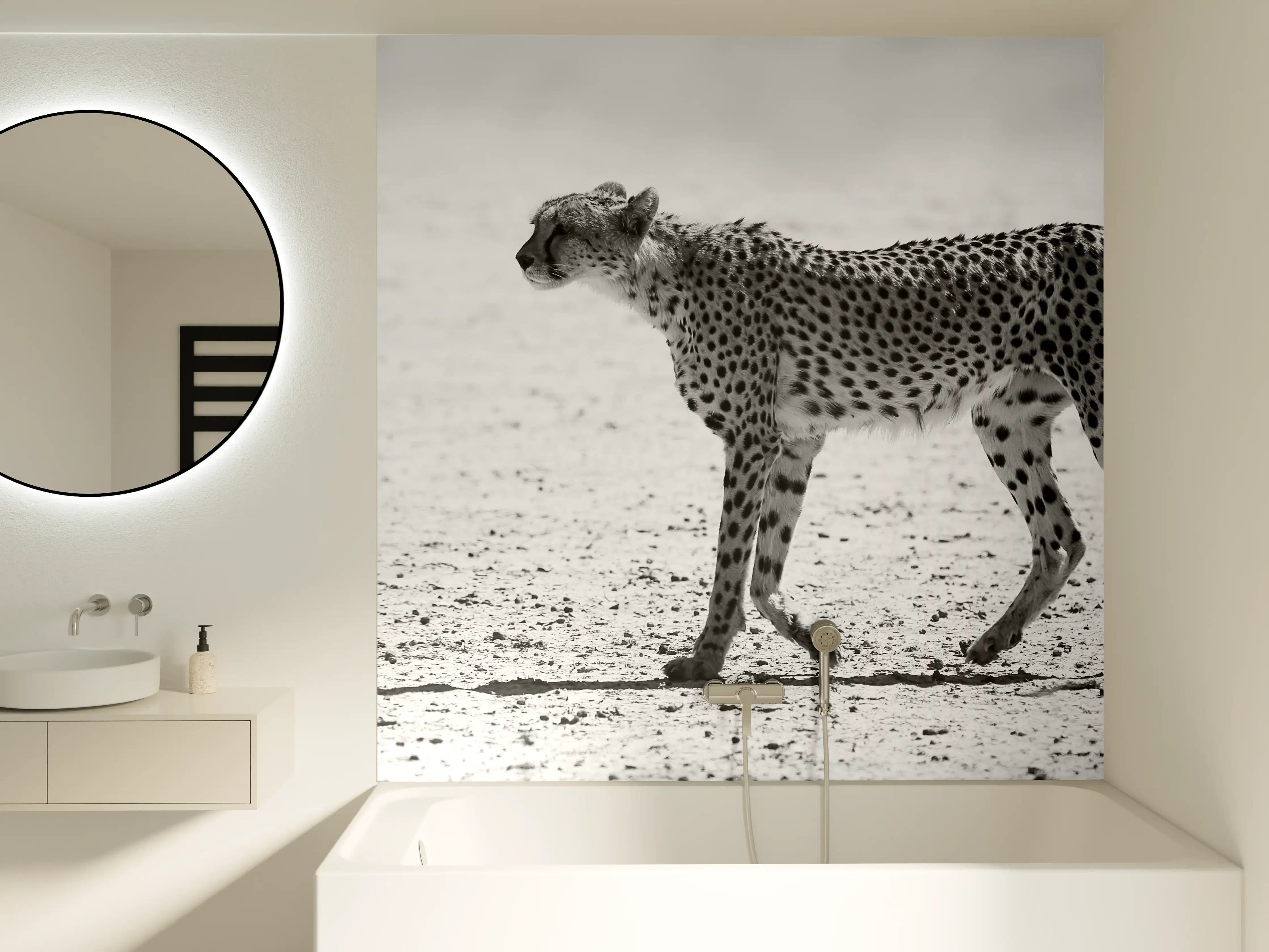 Badewannen-Rückwand - Gepard - schwarz-weiß