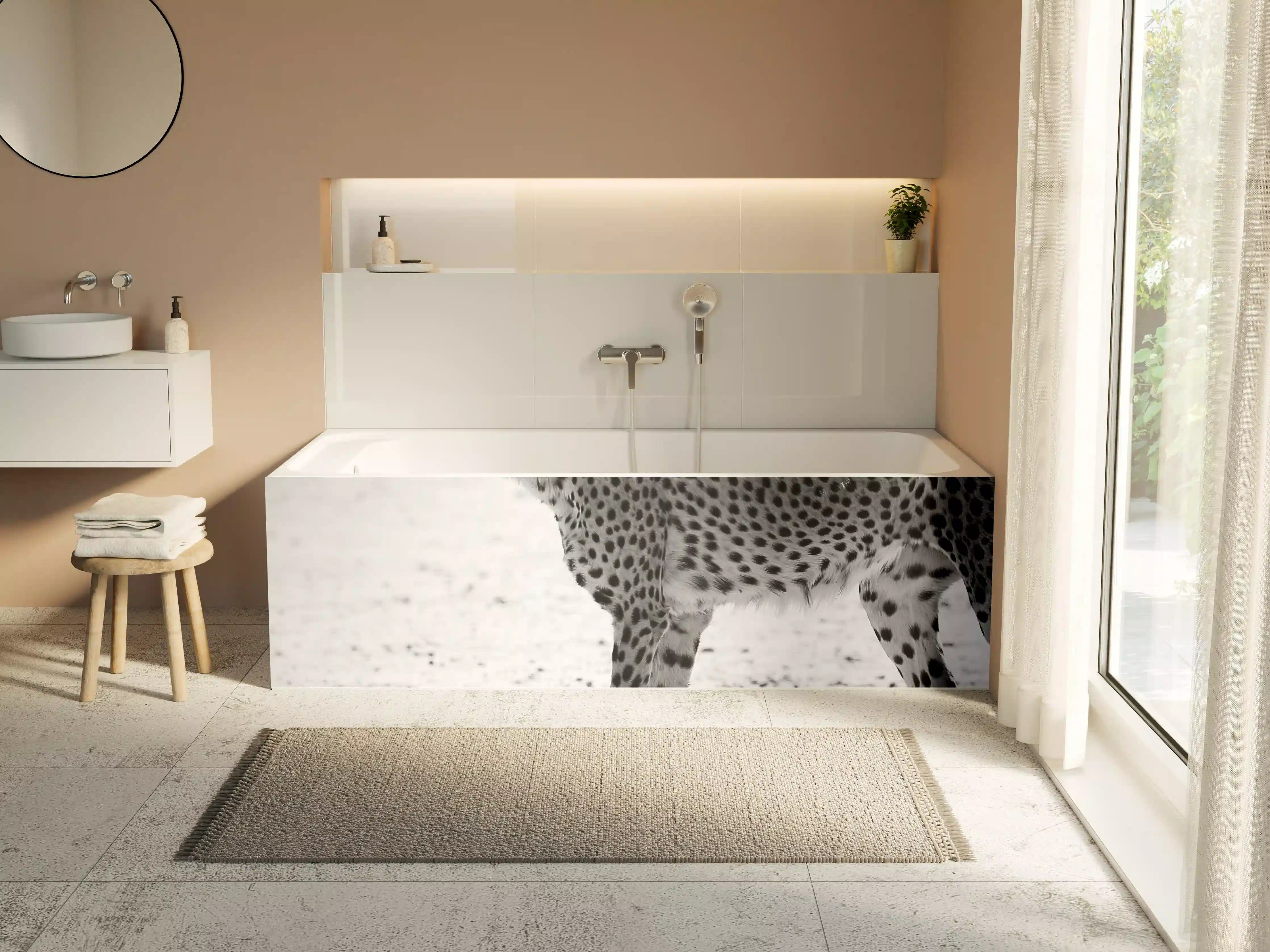 Badewannen-Rückwand - Gepard - schwarz-weiß