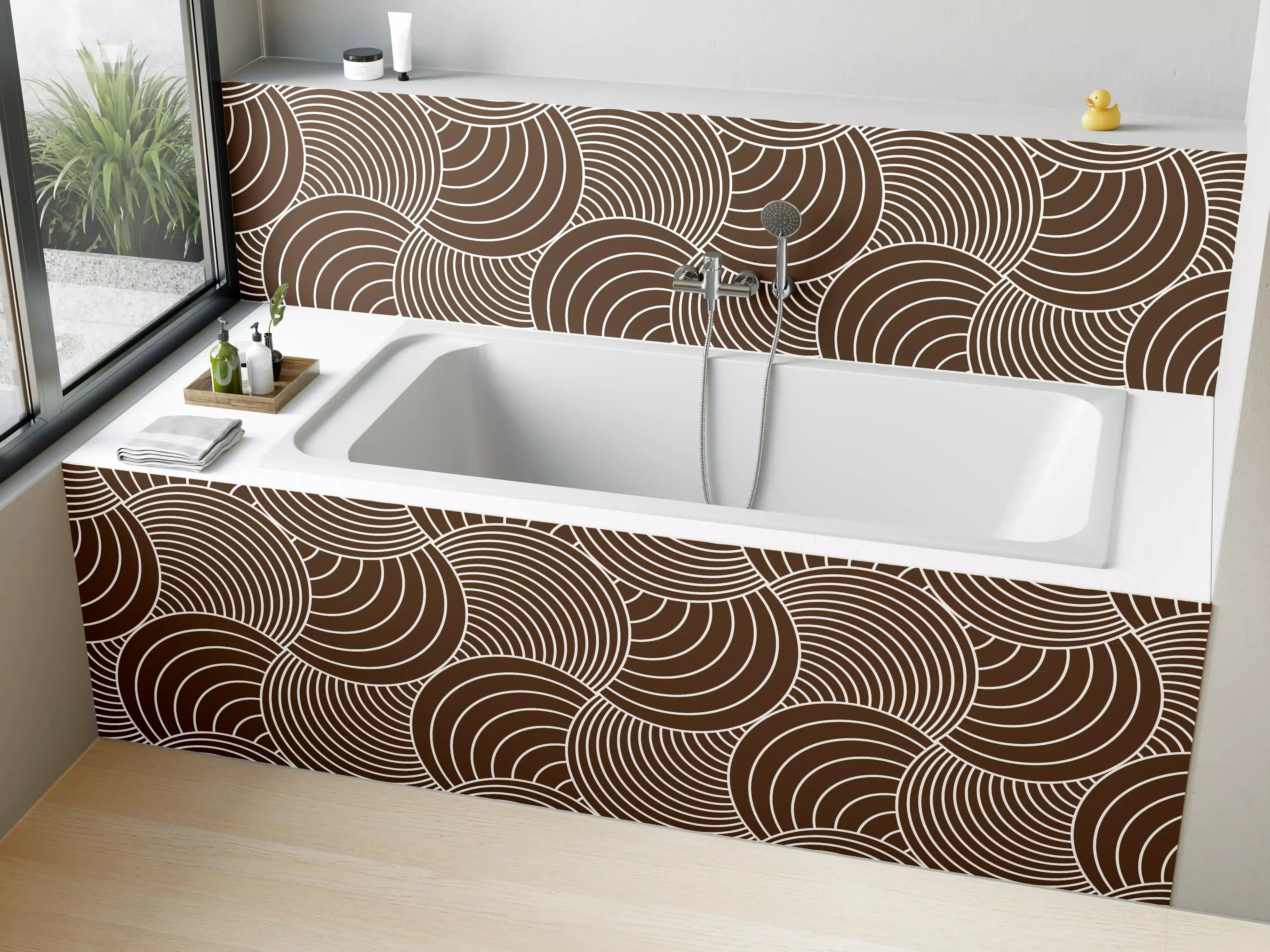 Badewannen-Rückwand - Geschwungene Linien in Braun- und Beigetönen