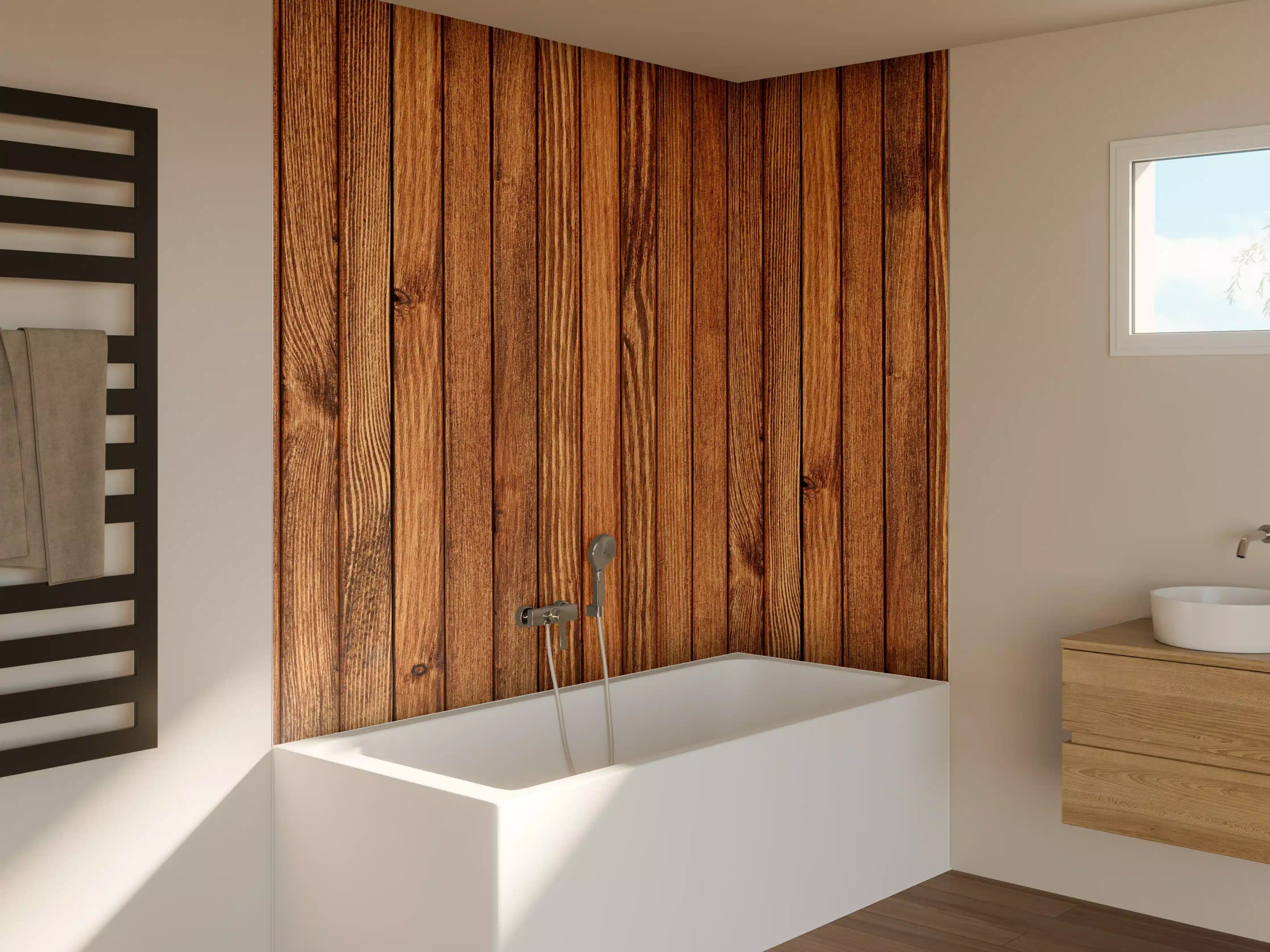 Badewannen-Rückwand - Gestreifte natürliche Holzbretter
