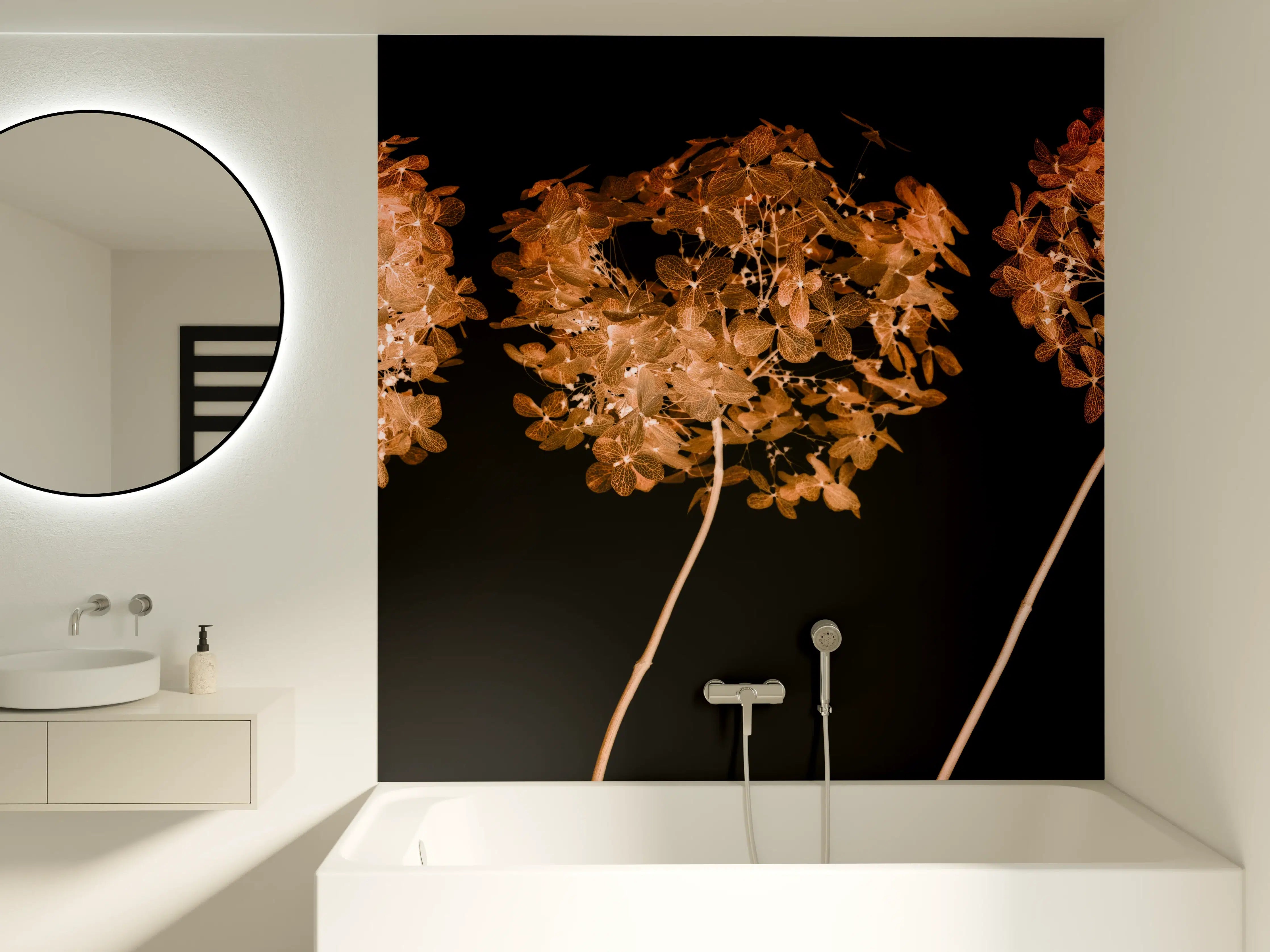 Badewannen-Rückwand - Getrocknete Hortensie Nahaufnahme