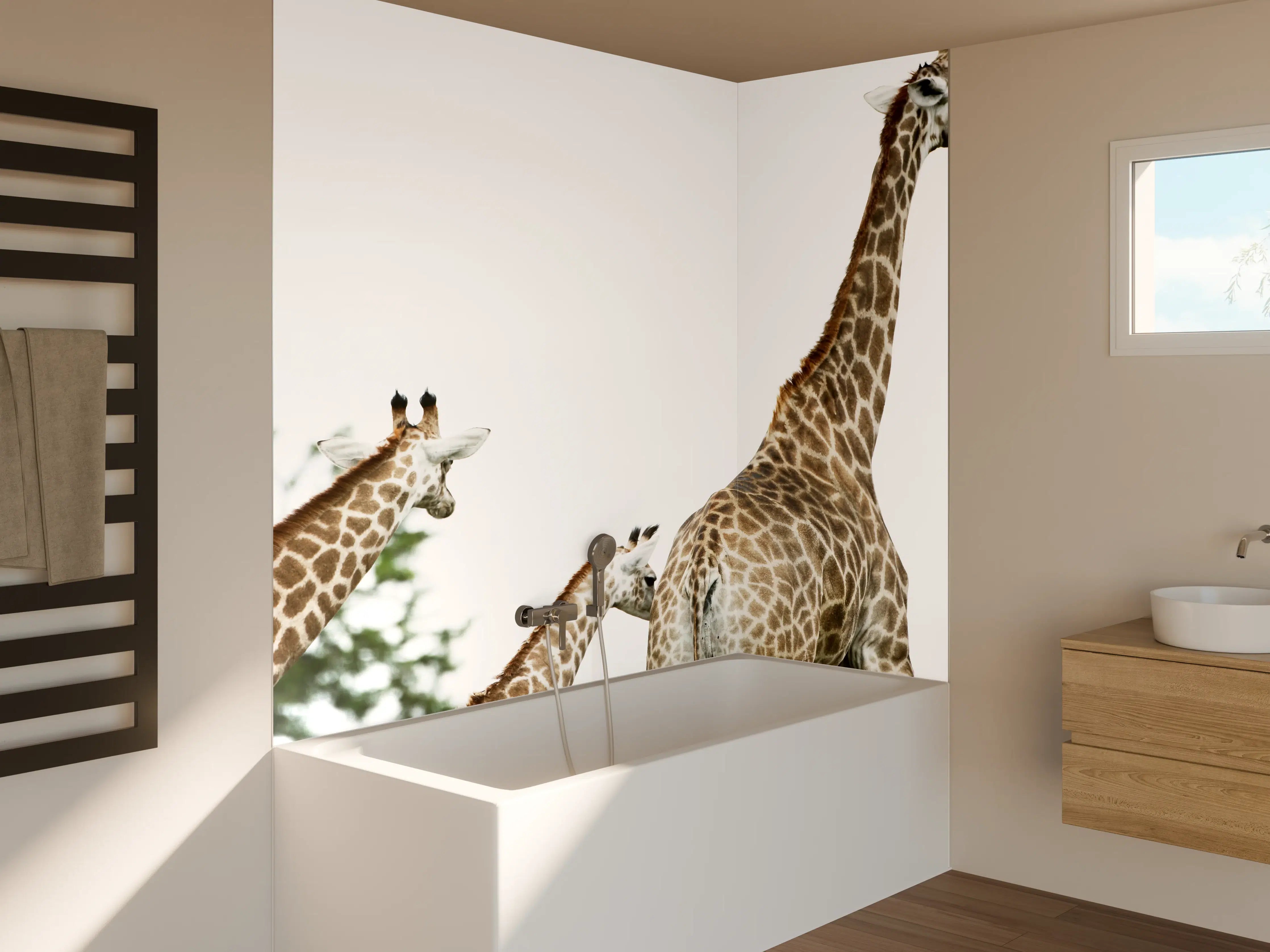 Badewannen-Rückwand - Giraffen Familie - hell