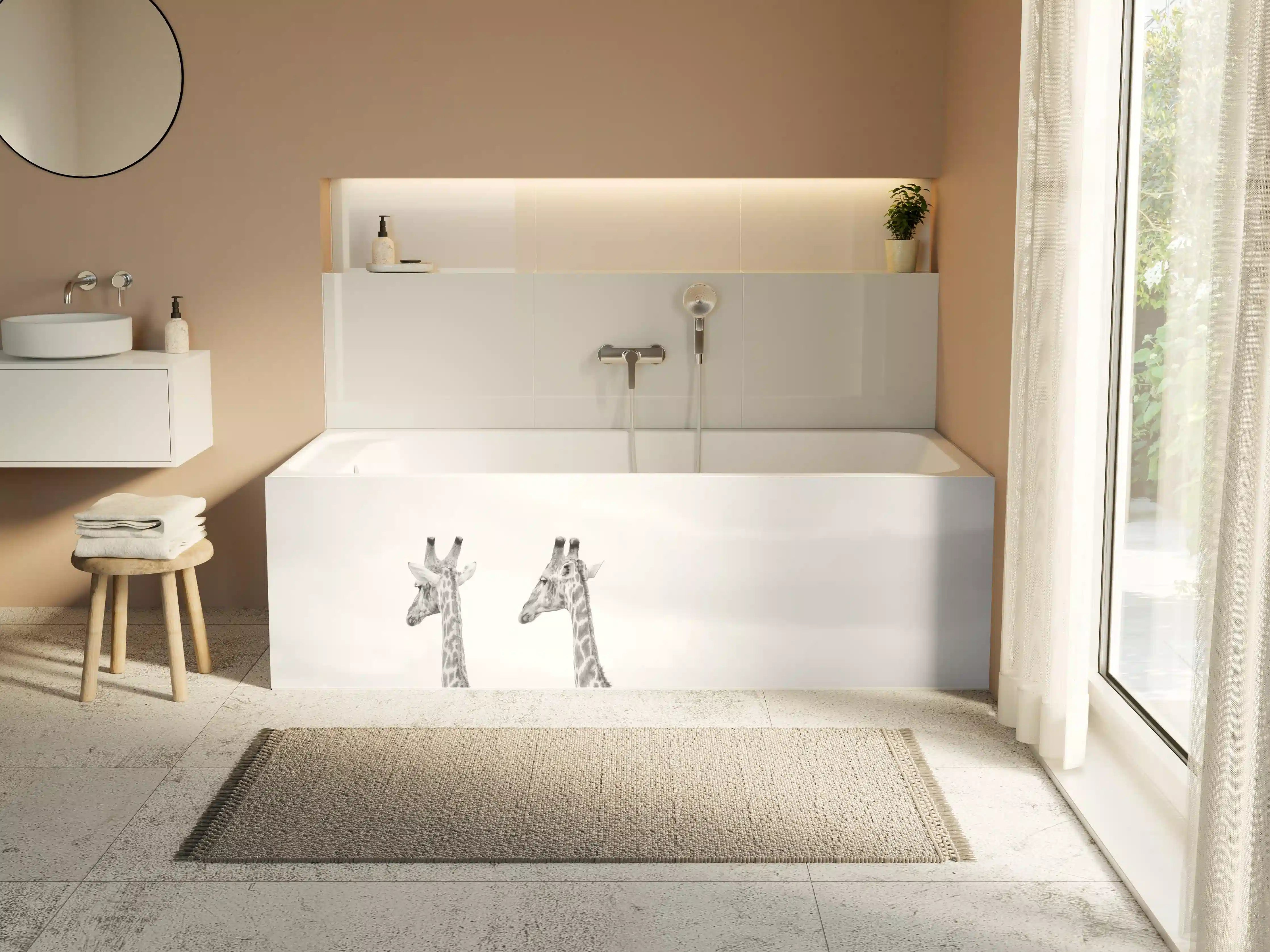 Badewannen-Rückwand - Giraffen und Zebras - schwarz-weiß
