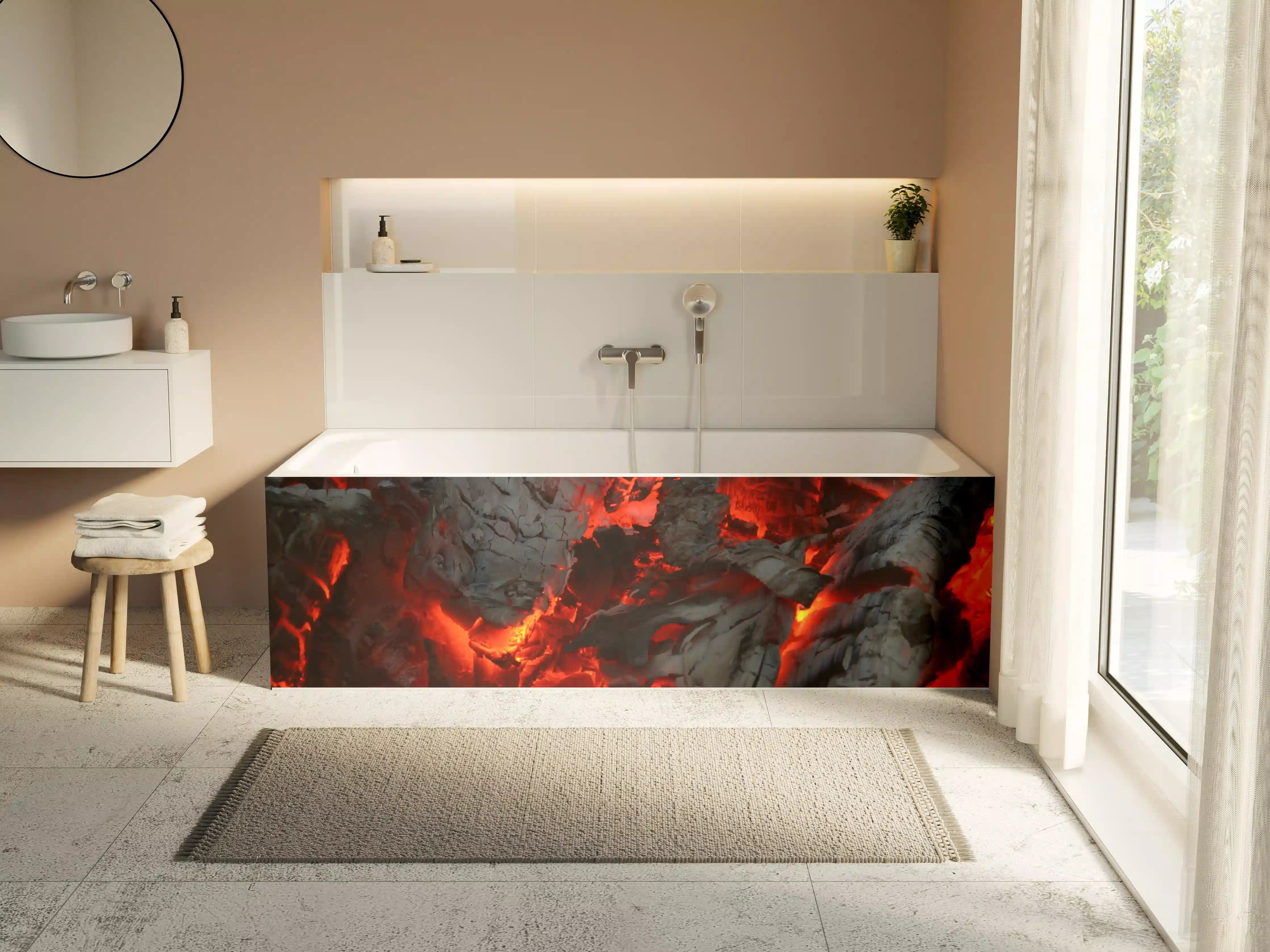 Badewannen-Rückwand - Glühendes Feuer - Nahaufnahme