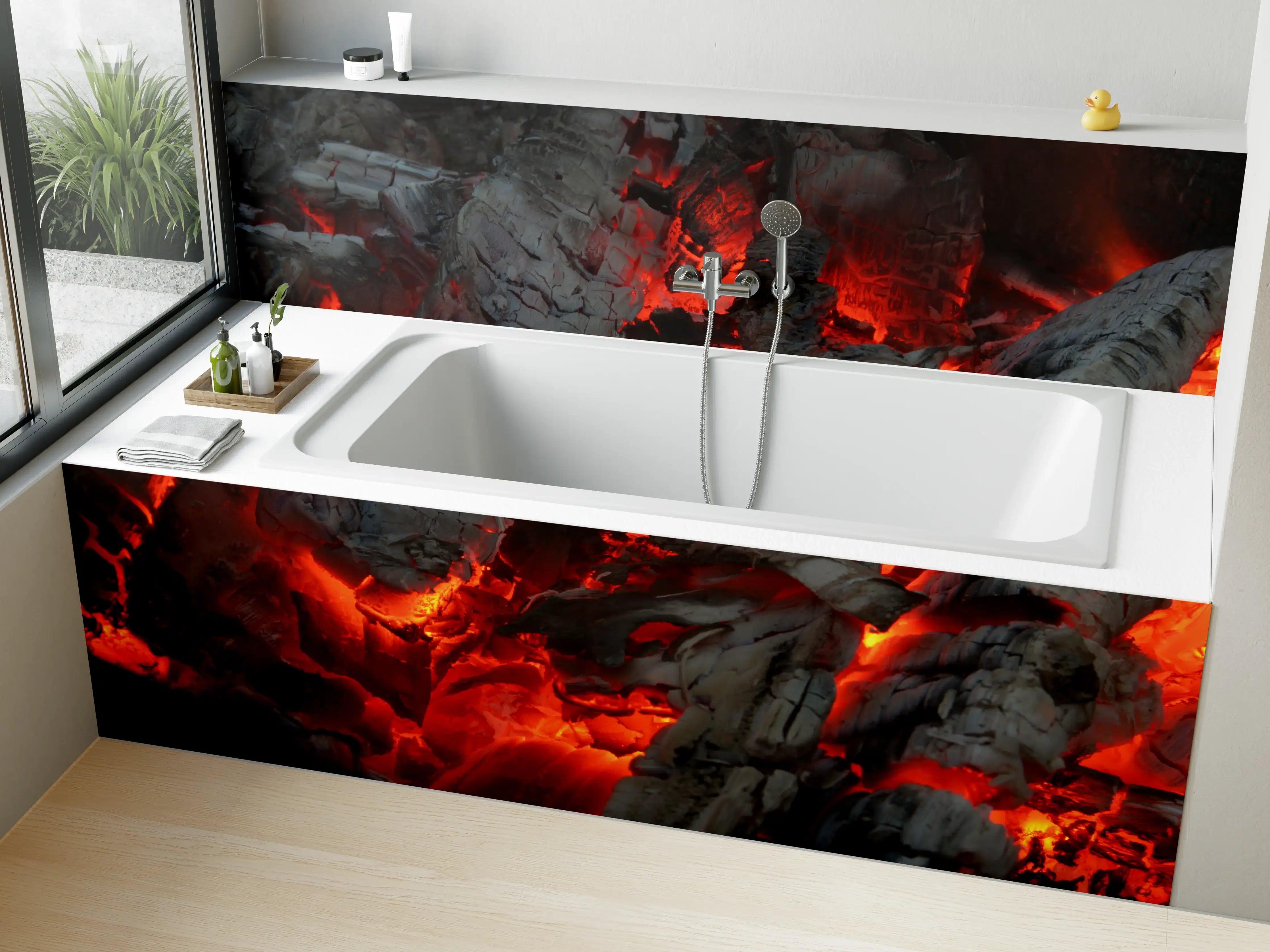 Badewannen-Rückwand - Glühendes Feuer - Nahaufnahme