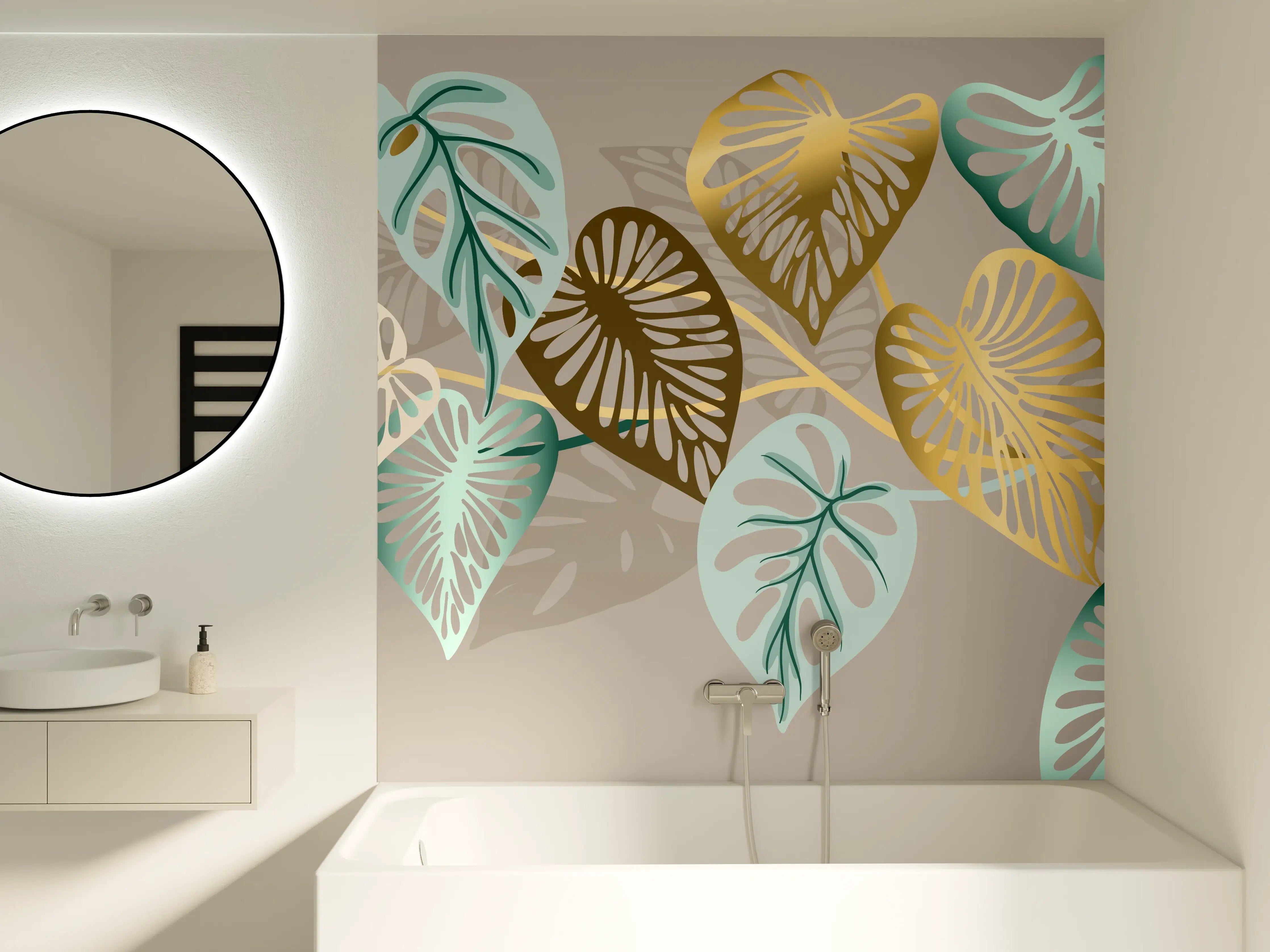 Badewannen-Rückwand - Gold-Beige Blätter-Muster-Dekor
